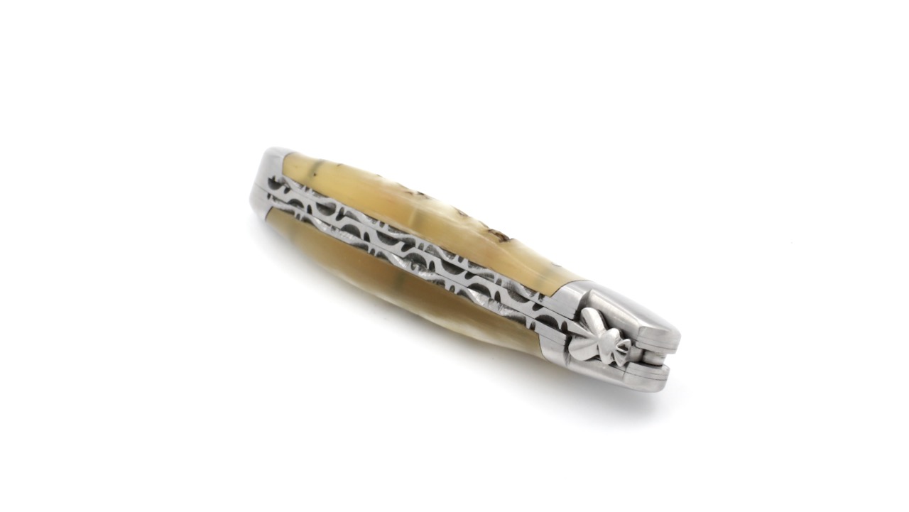 Honoré Durand Laguiole knife Prestige doubleplates Ram horn 14C28 12 cm