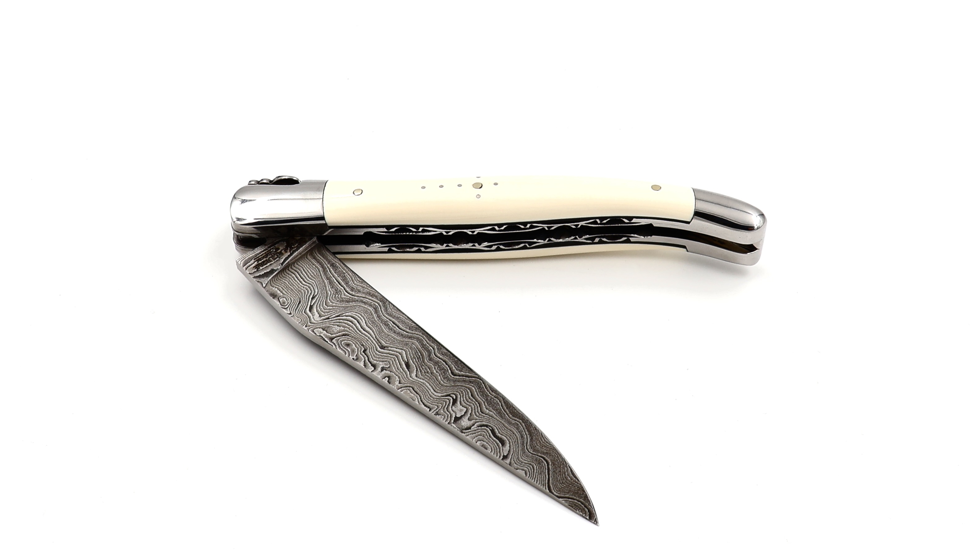 Laguiole en Aubrac double plate knife damascus Mammoth ivory 12 cm