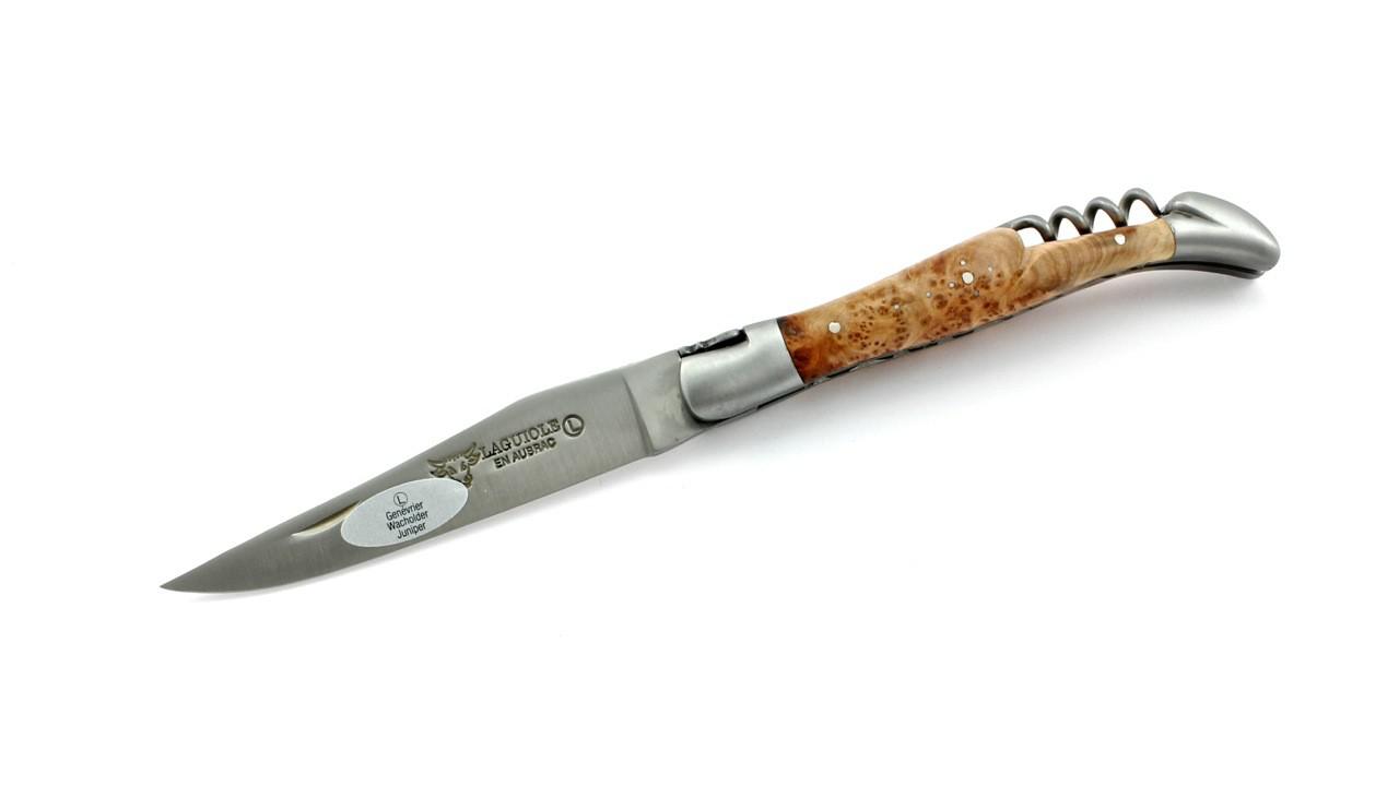  Laguiole Messer mit Korkenzieher, Doppelplatine Wacholder Griffschalen Laguiole en Aubrac
