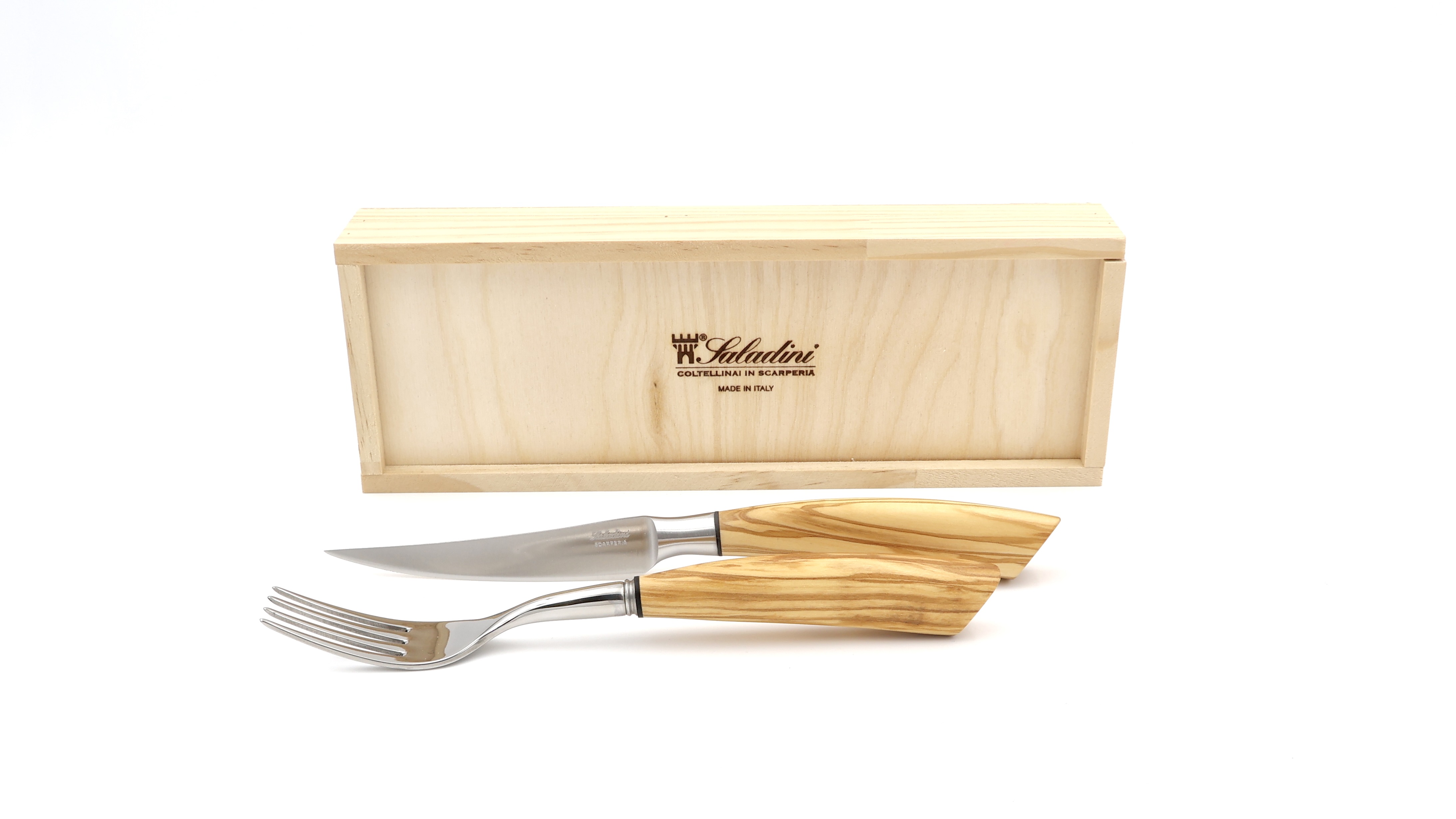 Saladini Steakmesser & Gabel Olivenholz Set 2-teilig