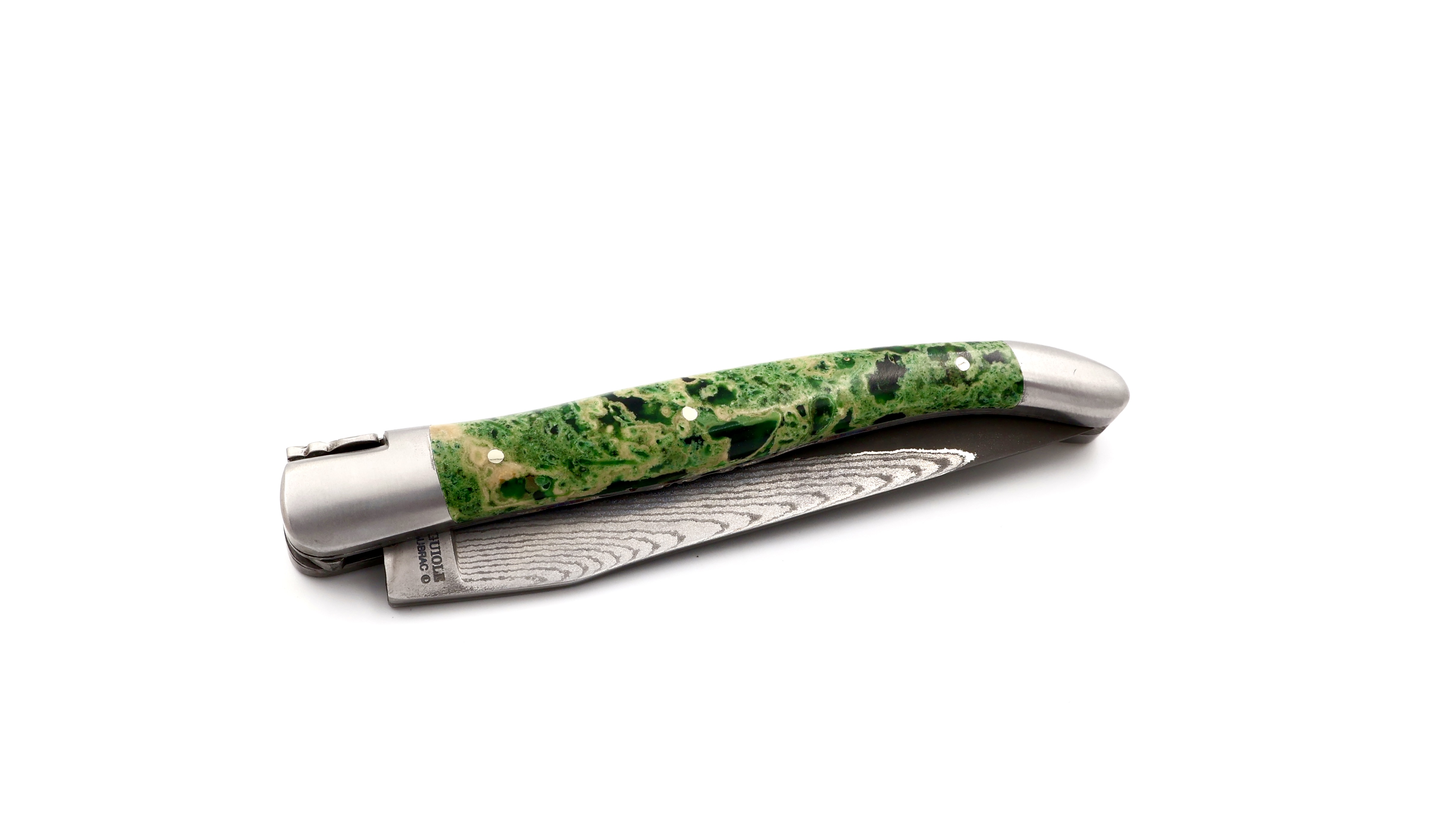 Laguiole en Aubrac jap. Damast grüner Lavastein Doppelplatine 12 cm 