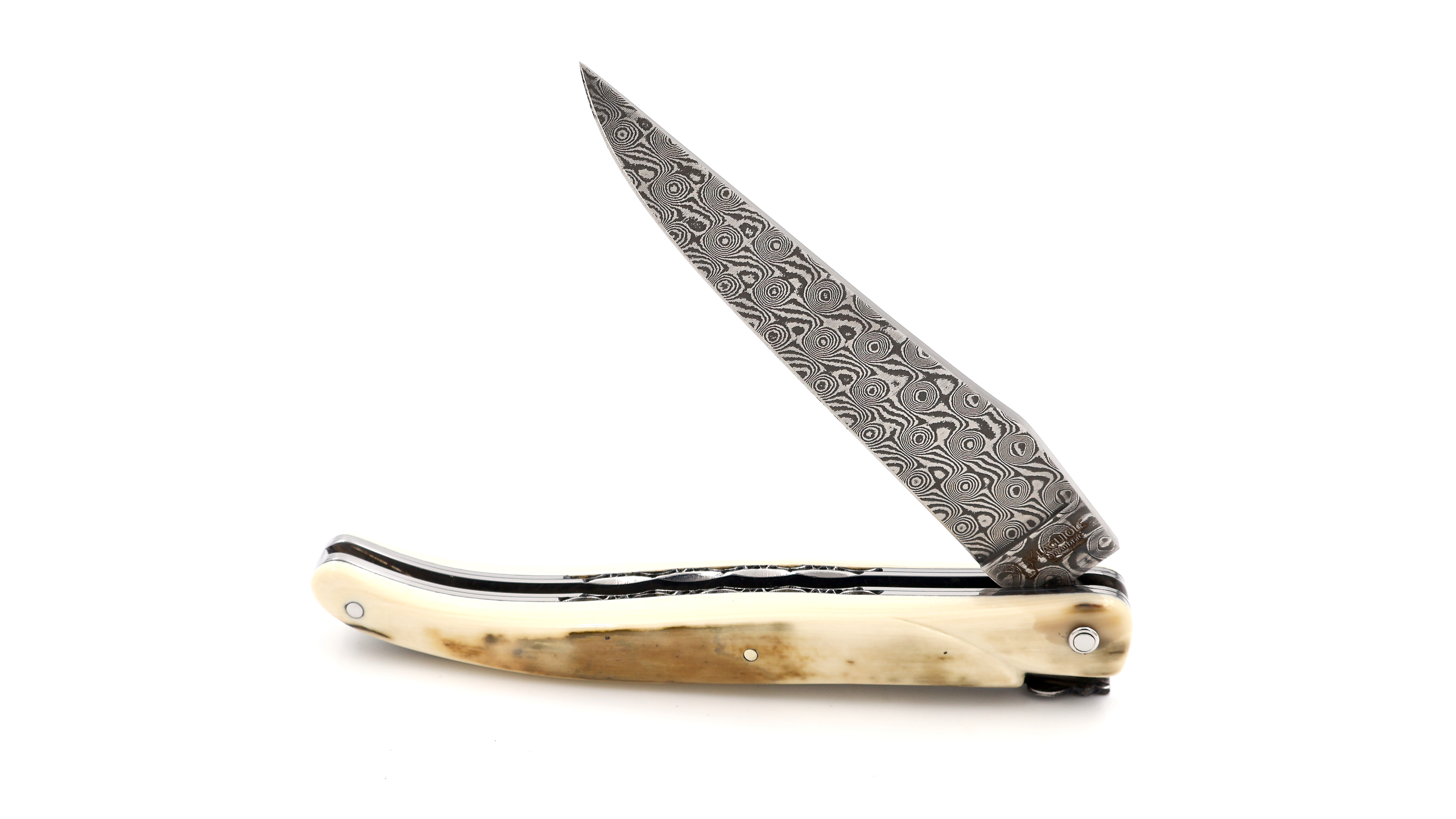 Laguiole en Aubrac damascus DSC® mammoth croute full handle with double plates 12 cm shiny