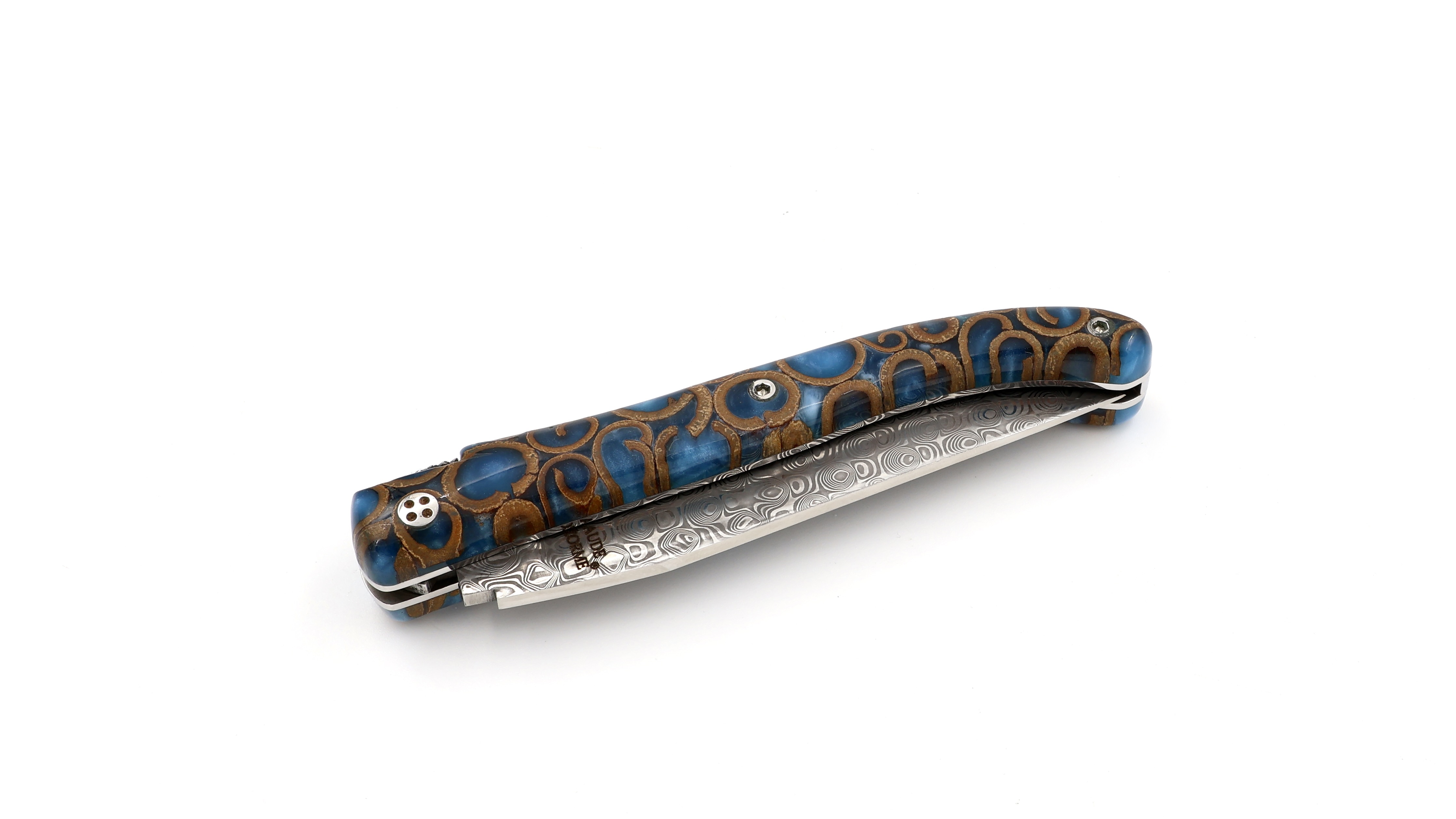 Claude DOZORME Laguiole Messer L'Atelier Canella blau 12 cm Damastklinge   