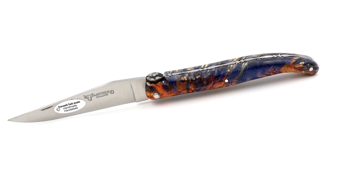 Laguiole en Aubrac Laguiole elder burl with EARTH bee DSC® Carbon damascus 12 cm