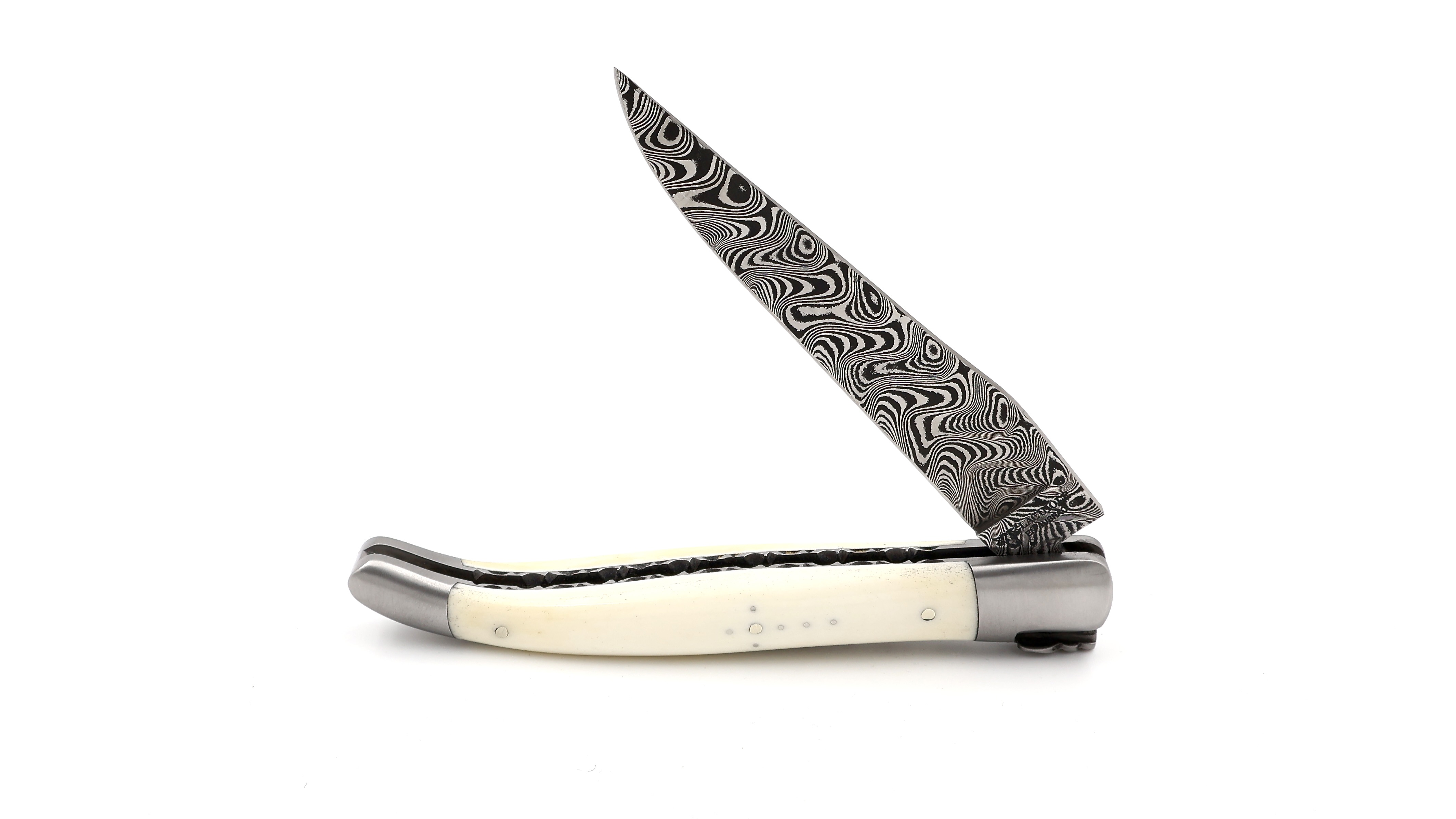 Laguiole en Aubrac  DSC® Carbon Damast Knochen guillochierte Platine 12 cm