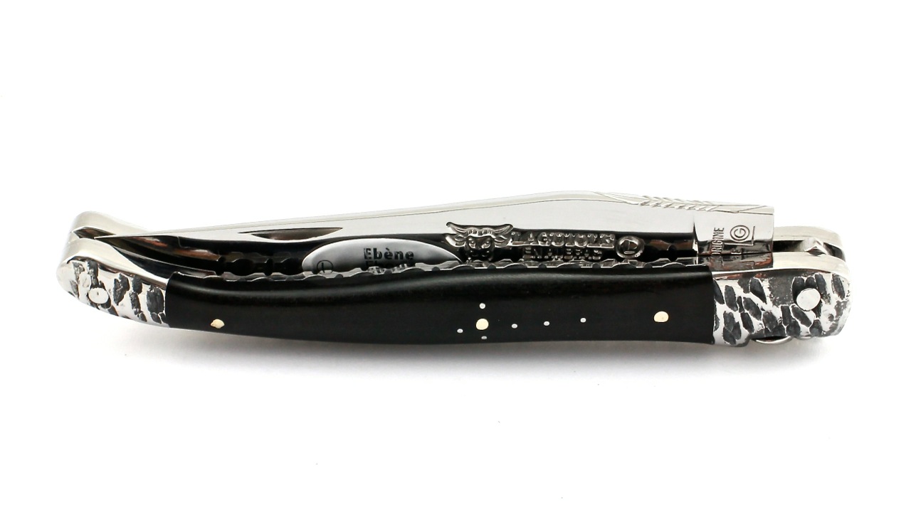 Ebenholz-gehammert Laguiole en Aubrac ebony hammered bolsters doubleplates 12 cm