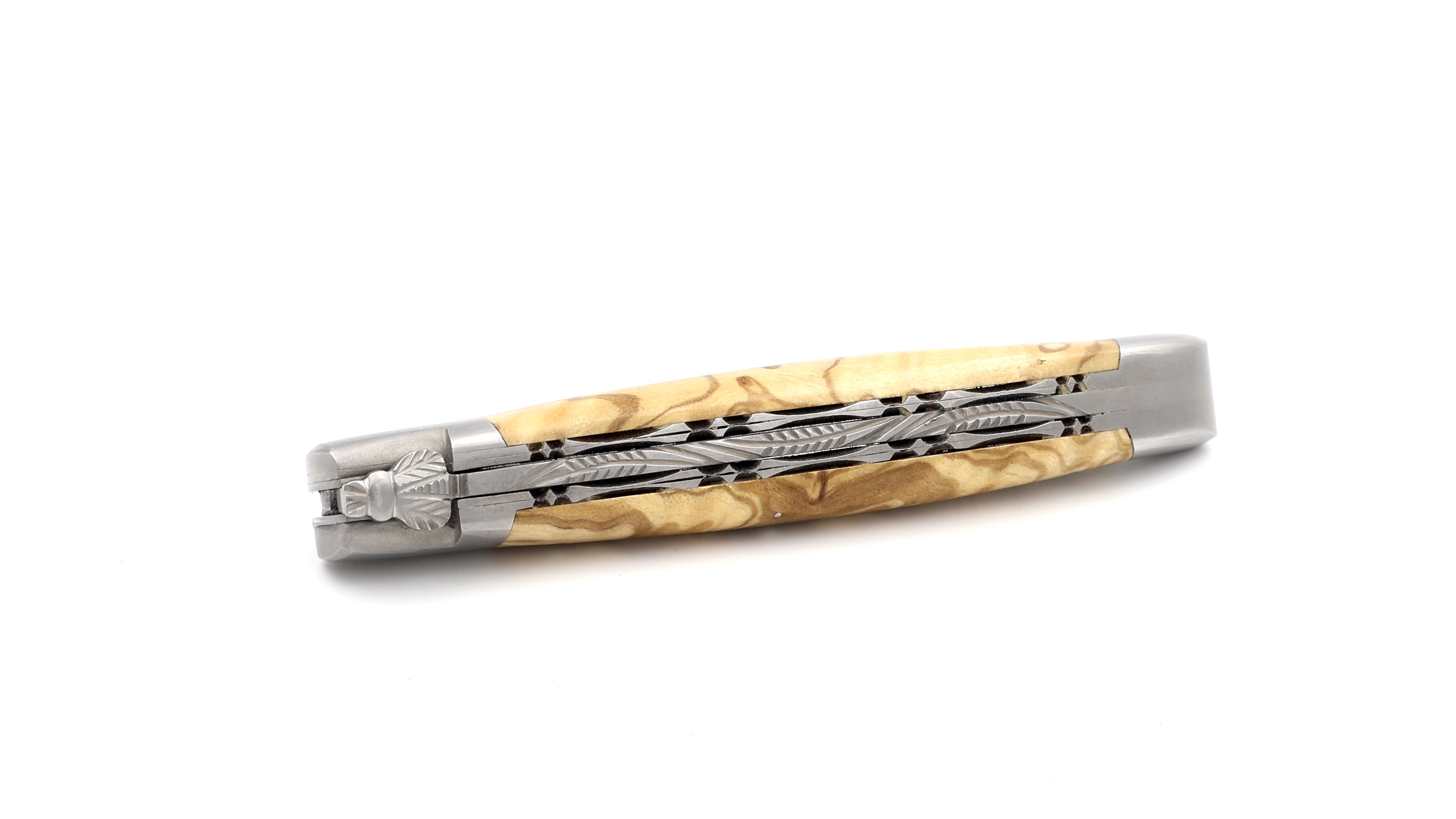 Laguiole en Aubrac Explosionsdamast Olive Doppelplatine 12 cm 