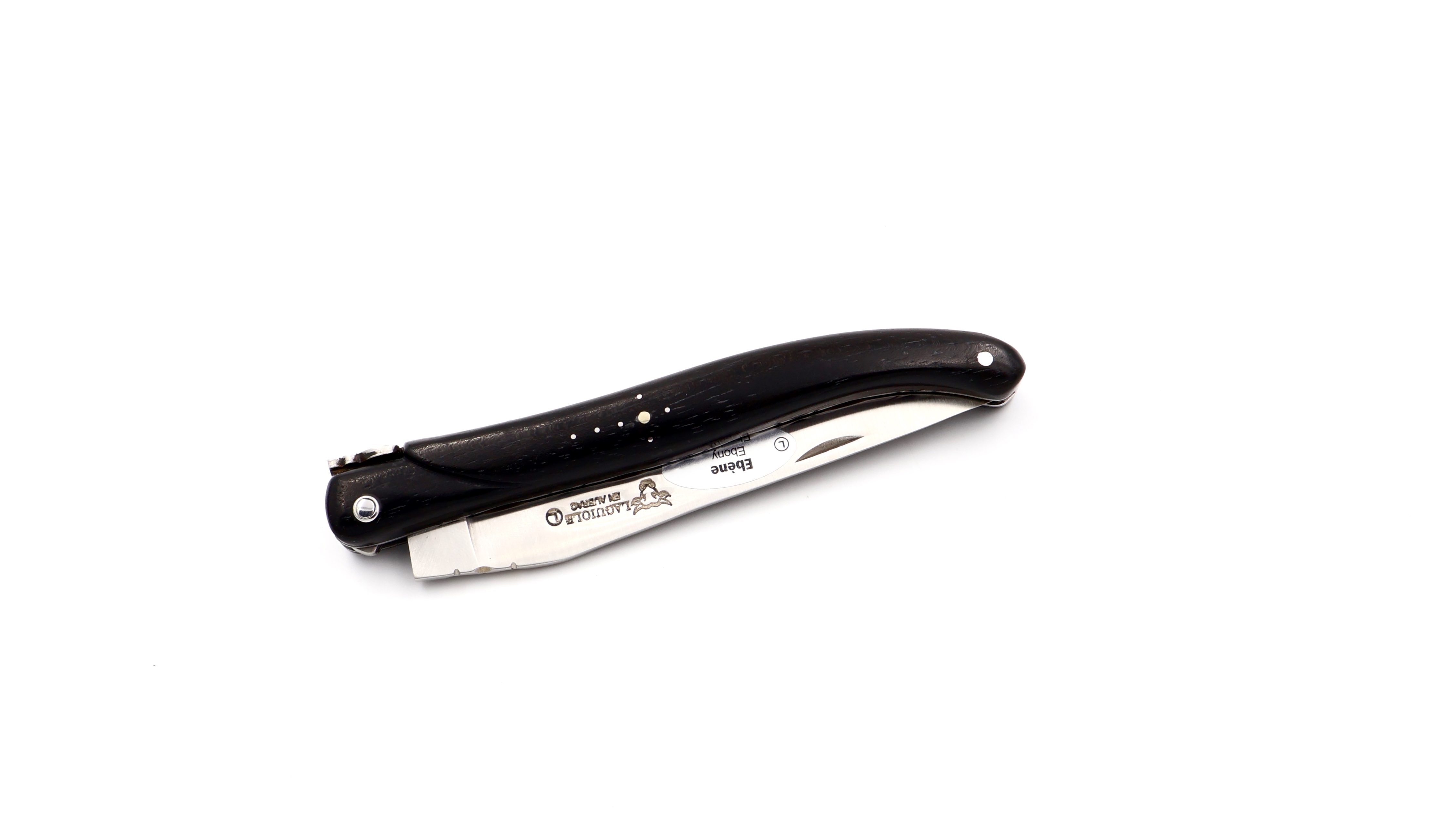 Laguiole en Aubrac Ebony full handle chiseled plates 12 cm