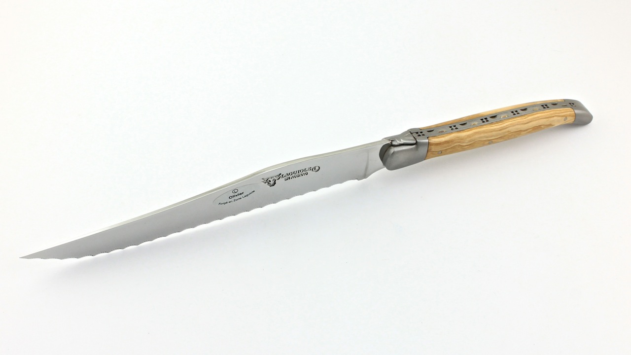 Laguiole en Aubrac Bread knife Laguiole shape olive wood 18 cm