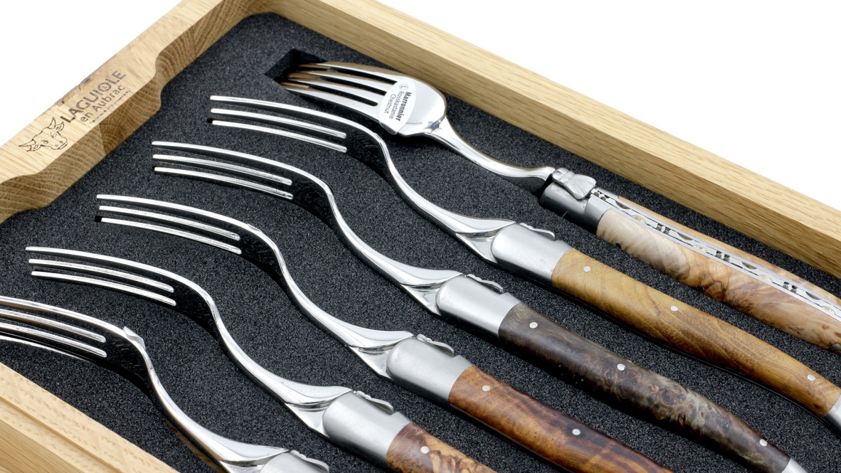 Laguiole en Aubrac Laguiole Forks mixed burl woods Set of 6