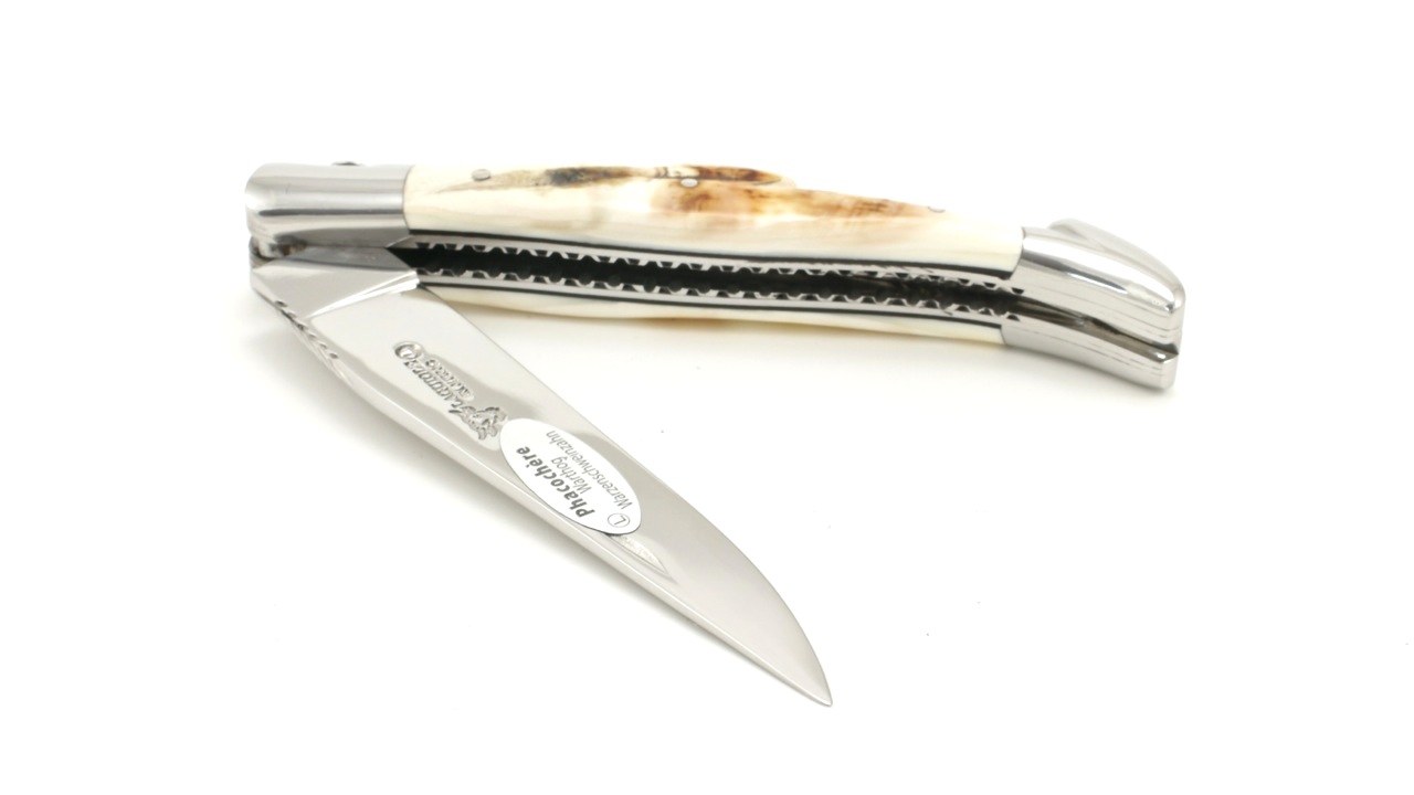 Laguiole en Aubrac double plate knife with corkscrew Warthog 12 cm