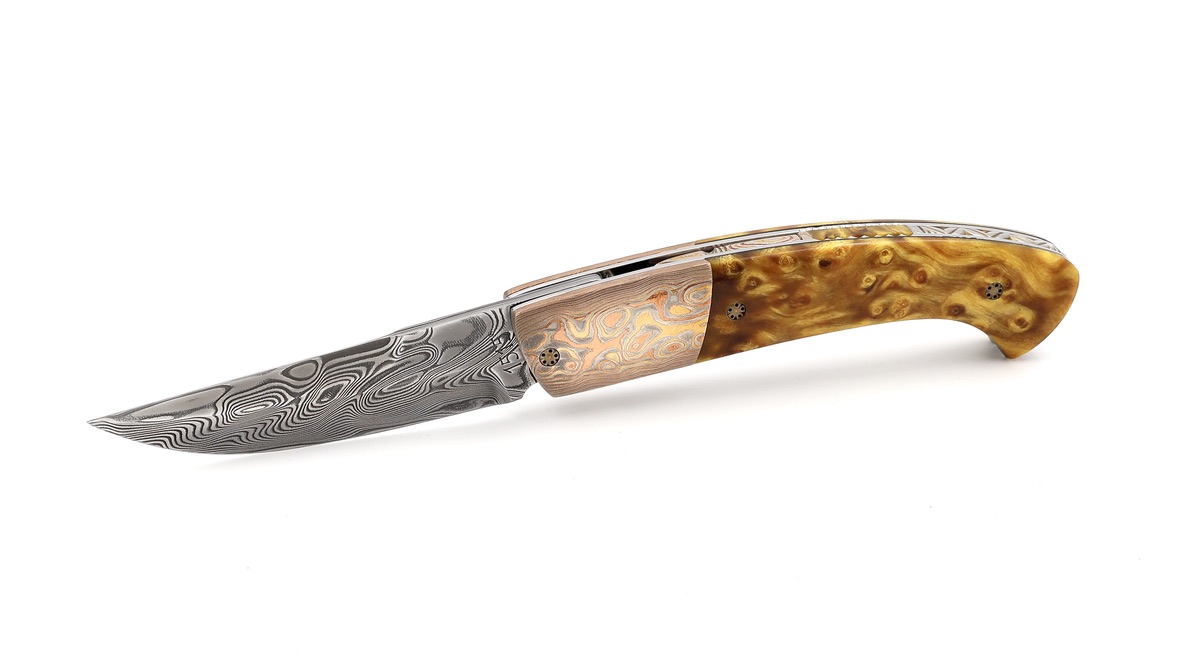 MANU LAPLACE 1515  ZULU Mokume & Ahorn Wurzelholz Damastklinge