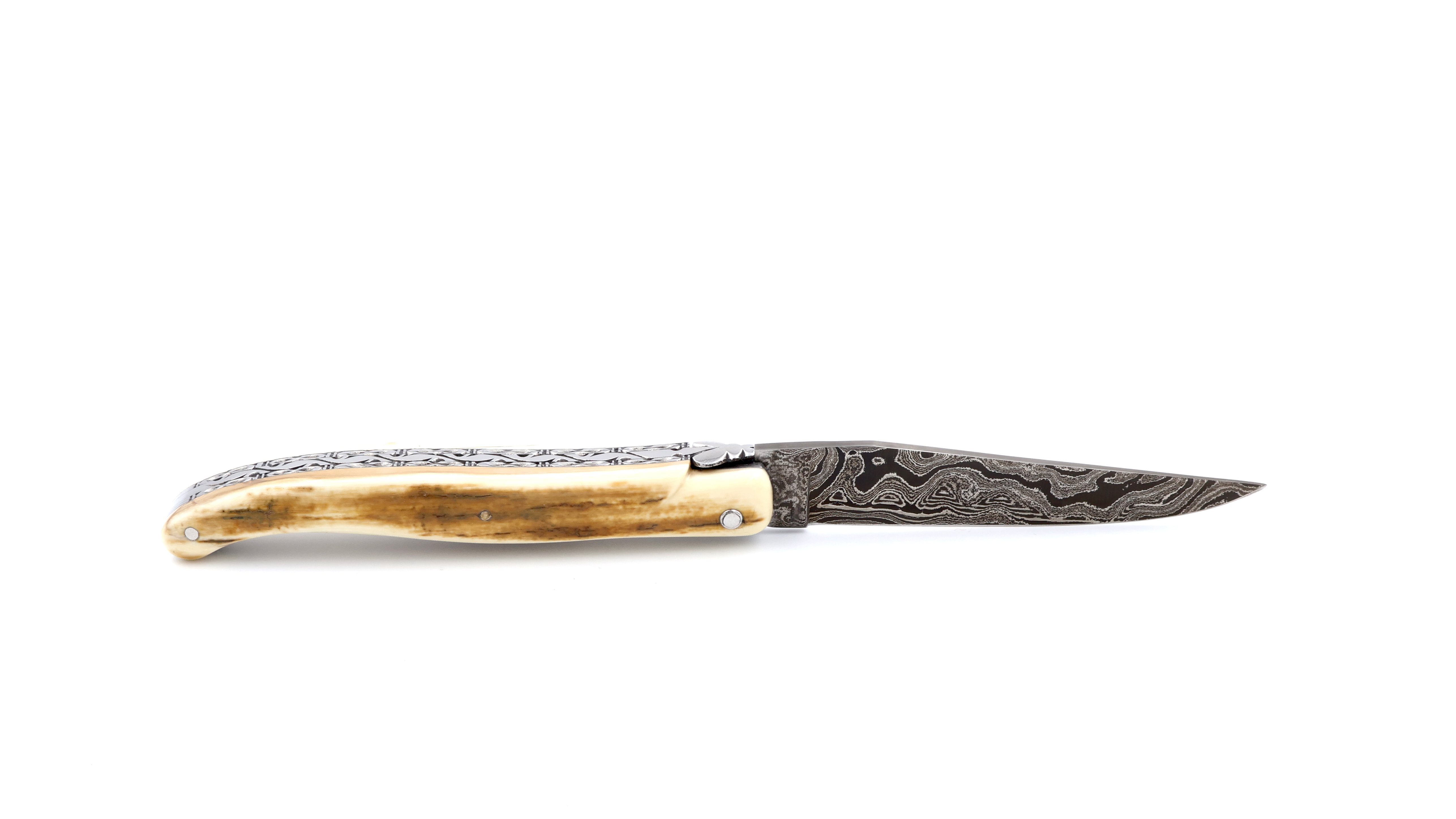 Laguiole en Aubrac Damast Mammutelfenbein Kruste massiv Doppelplatinen 12 cm