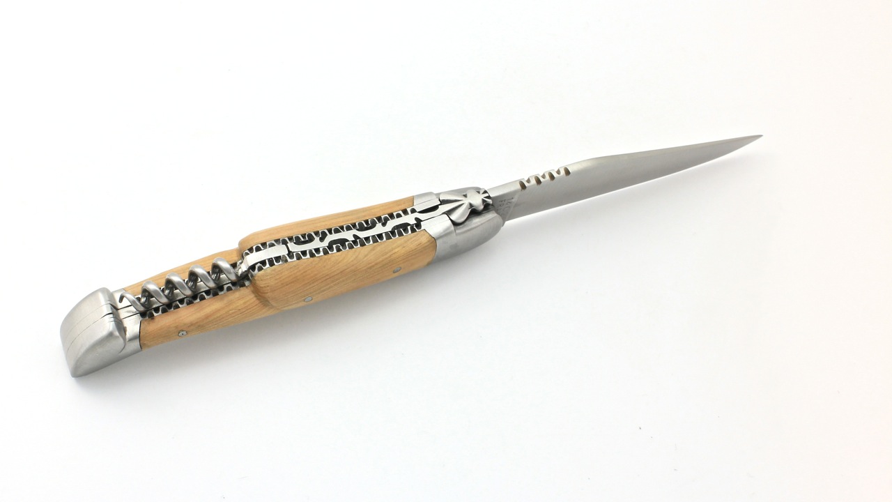 Honoré Durand Laguiole knife Prestige doubleplates with corkscrew juniper 14C28 12 cm