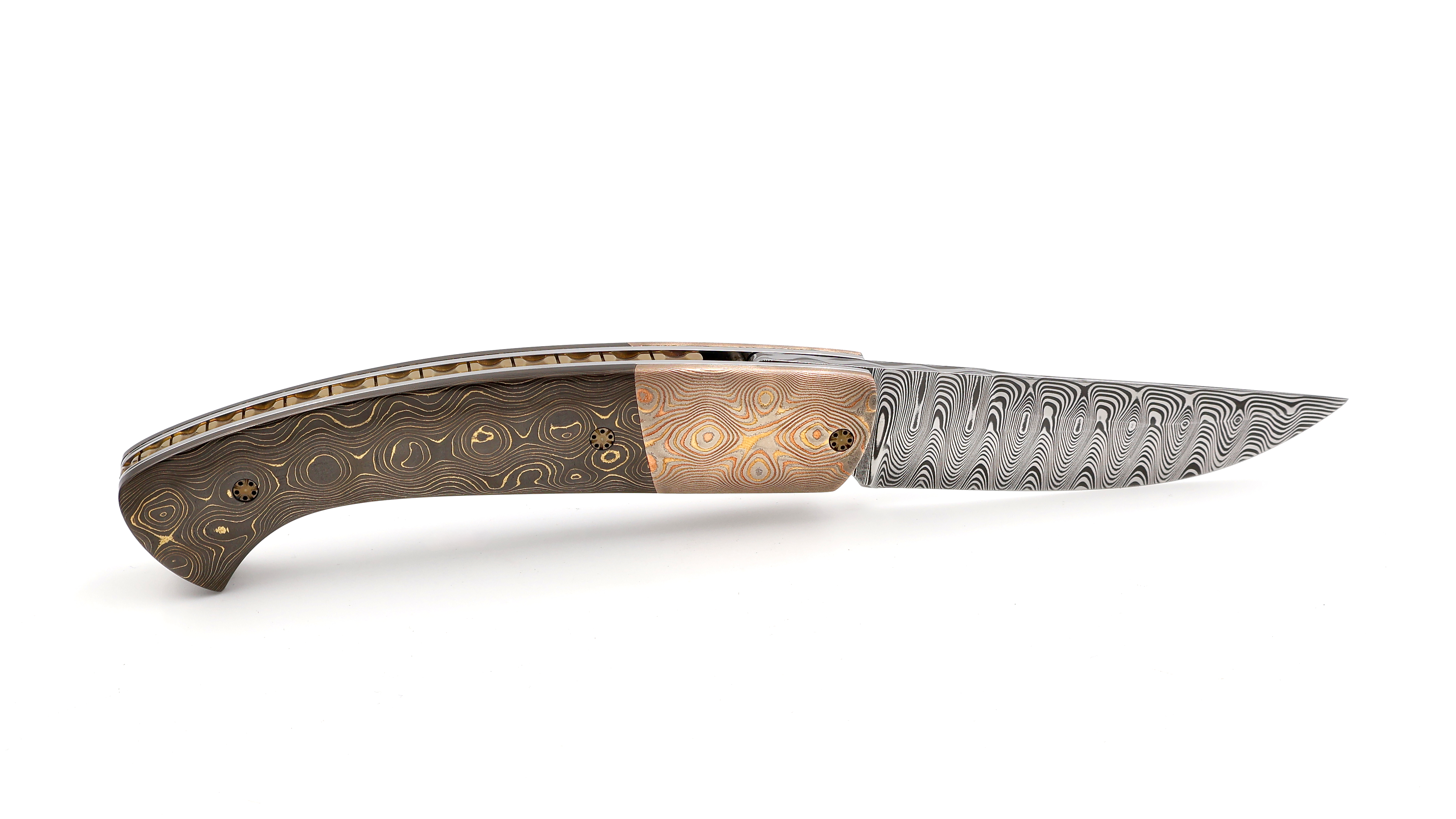 MANU LAPLACE 1515 Drop carbon water brass & mokume gane damascus Damascus blade