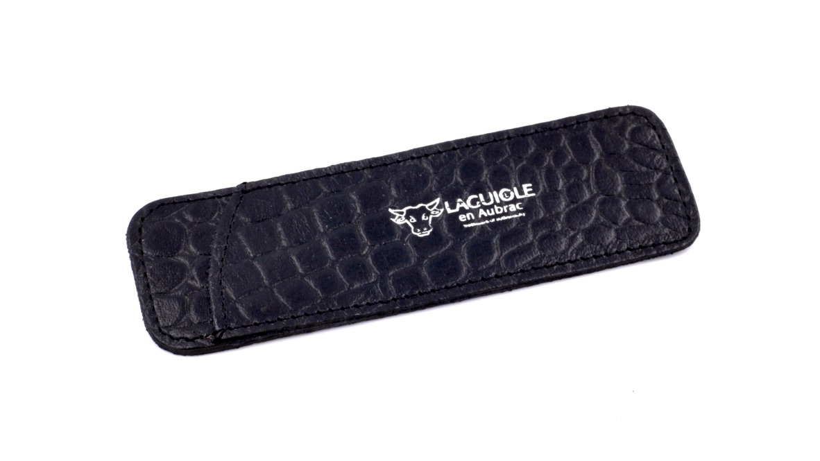 Laguiole en Aubrac leather slip-in case coarsely grain leather 12 cm