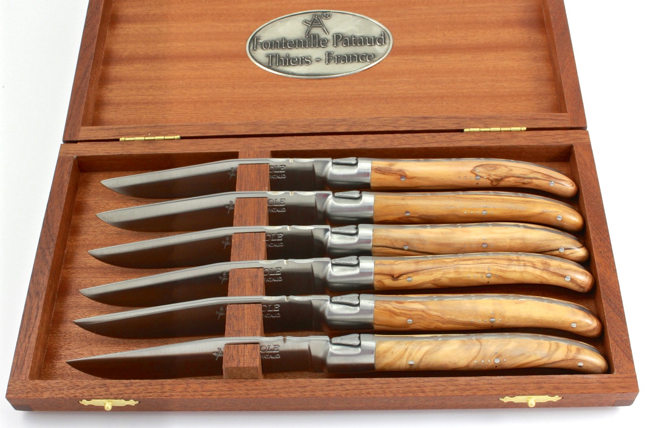 Olive-6-tlg-29Q2BJkmcjnlf5 Gilles FONTENILLE PATAUD Laguiole Steakmesser Olive 2-tlg. oder 6-tlg.