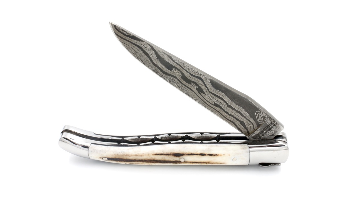Laguiole en Aubrac doubleplate knife stag horn 12 cm Brut de Fotge blade
