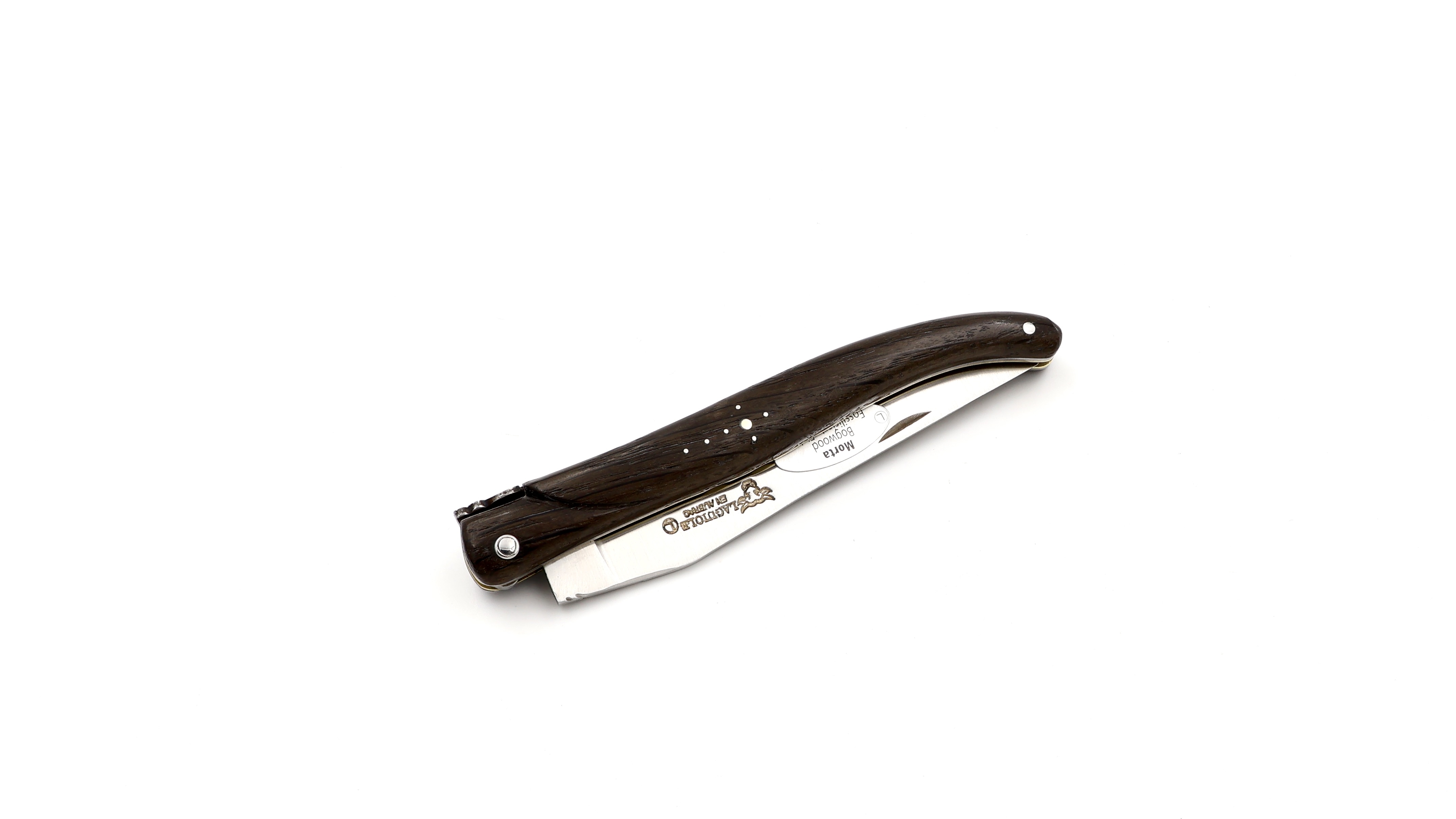 Laguiole en Aubrac Mooreiche massiver Griff Doppelplatine Messingplatine 12 cm 