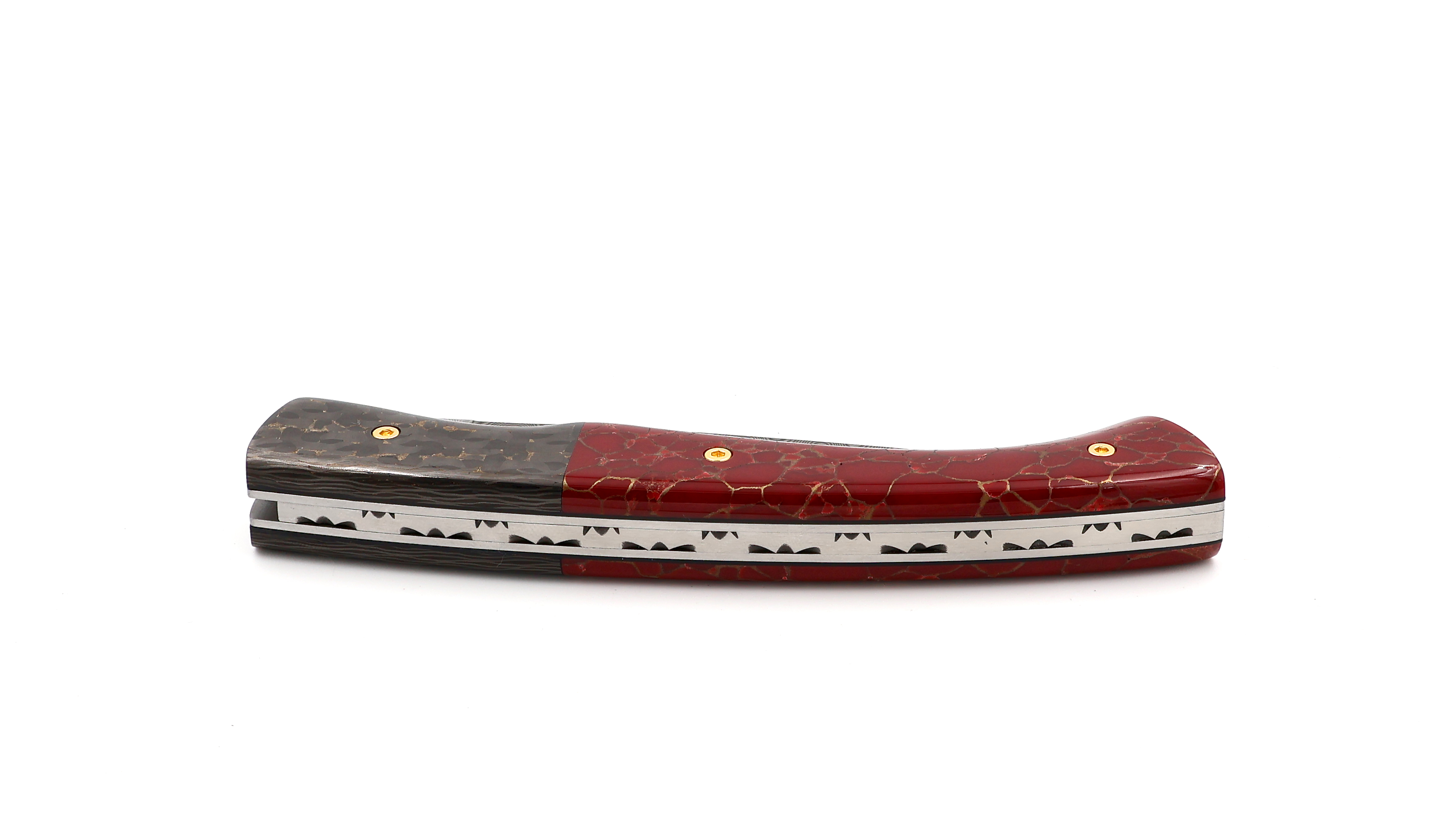 KLEOS folding knife LYKOS FAT Carbon and red stone rose damascus
