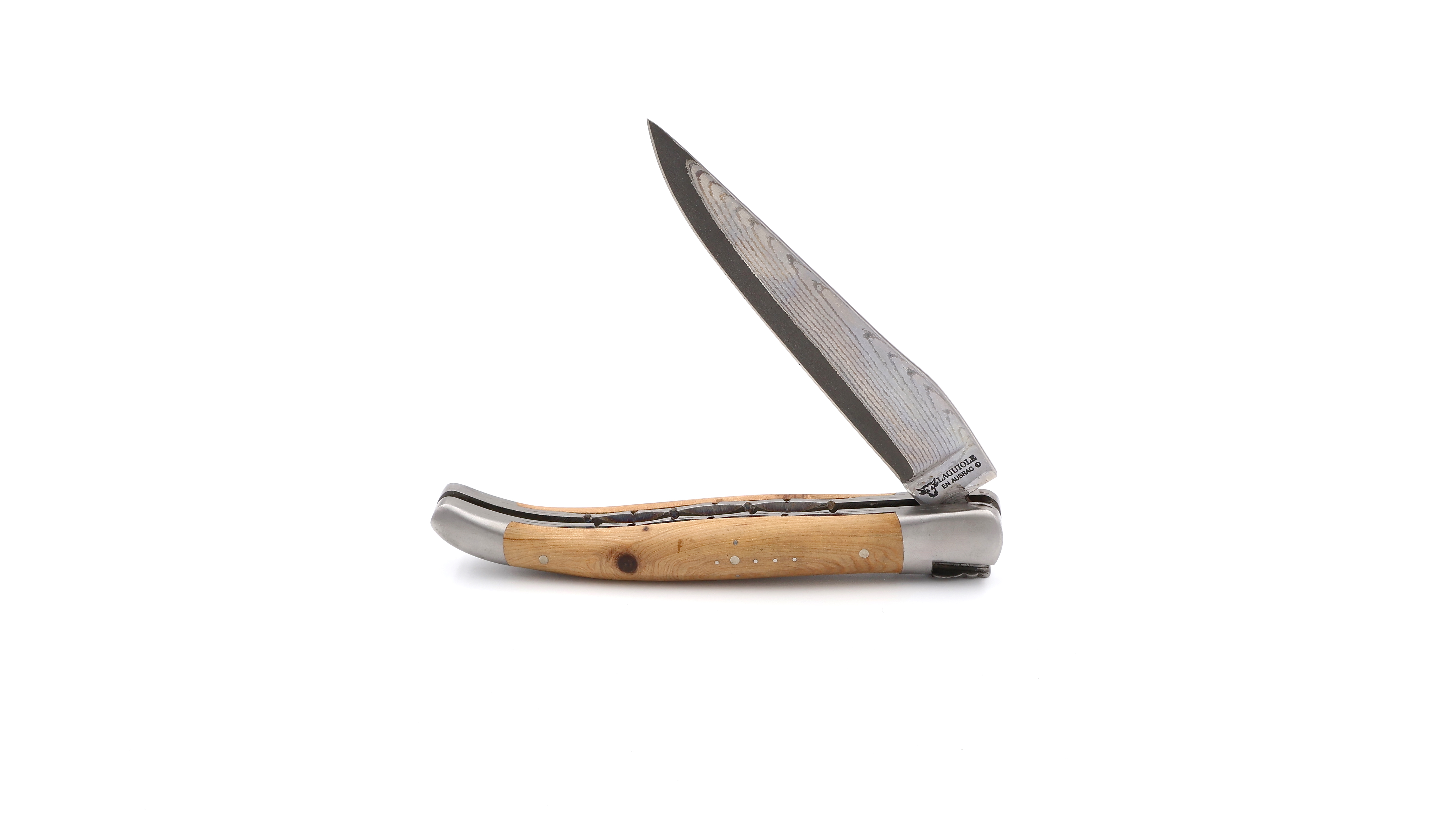 Laguiole en Aubrac double plate knife jap. damascus Juniper 12 cm