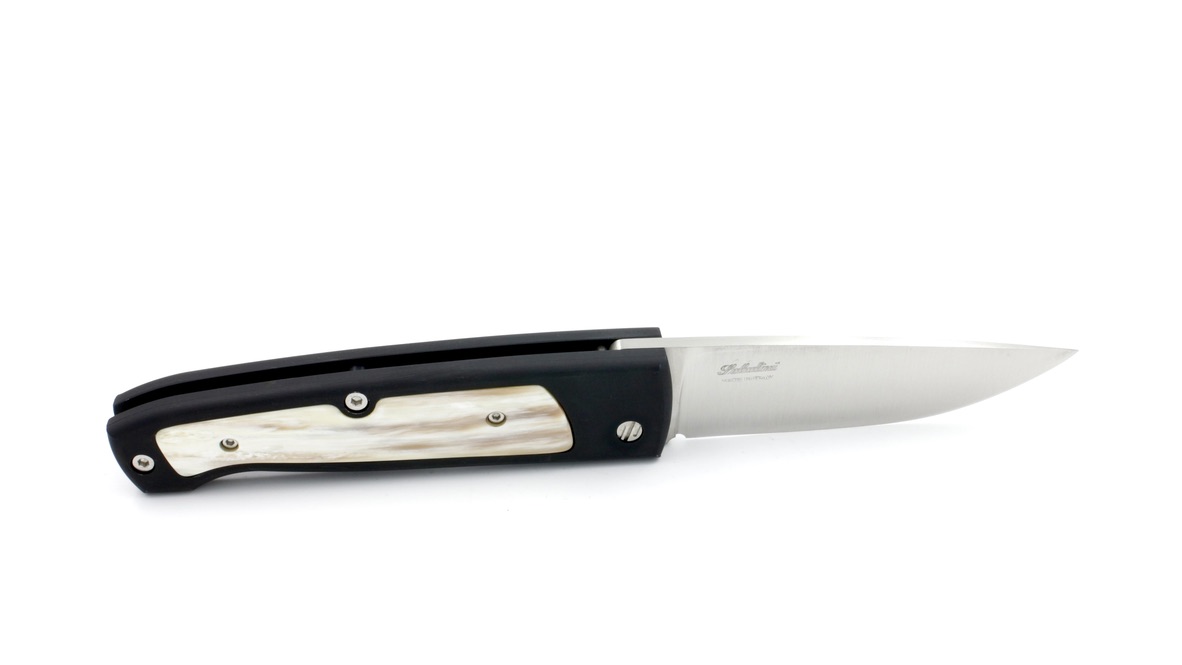 Saladini knife bushcraft pocket knife anidized aluminium and horntip inlay