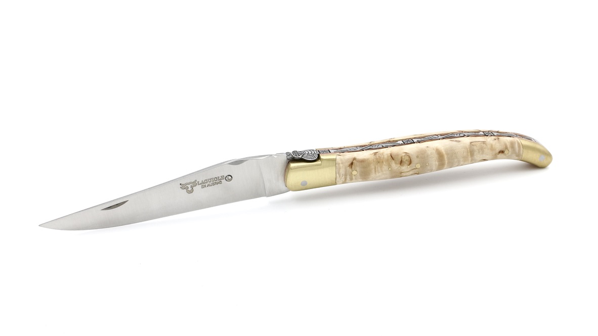 Laguiole en Aubrac BIJOU Birke guillochierte Platine 12 cm