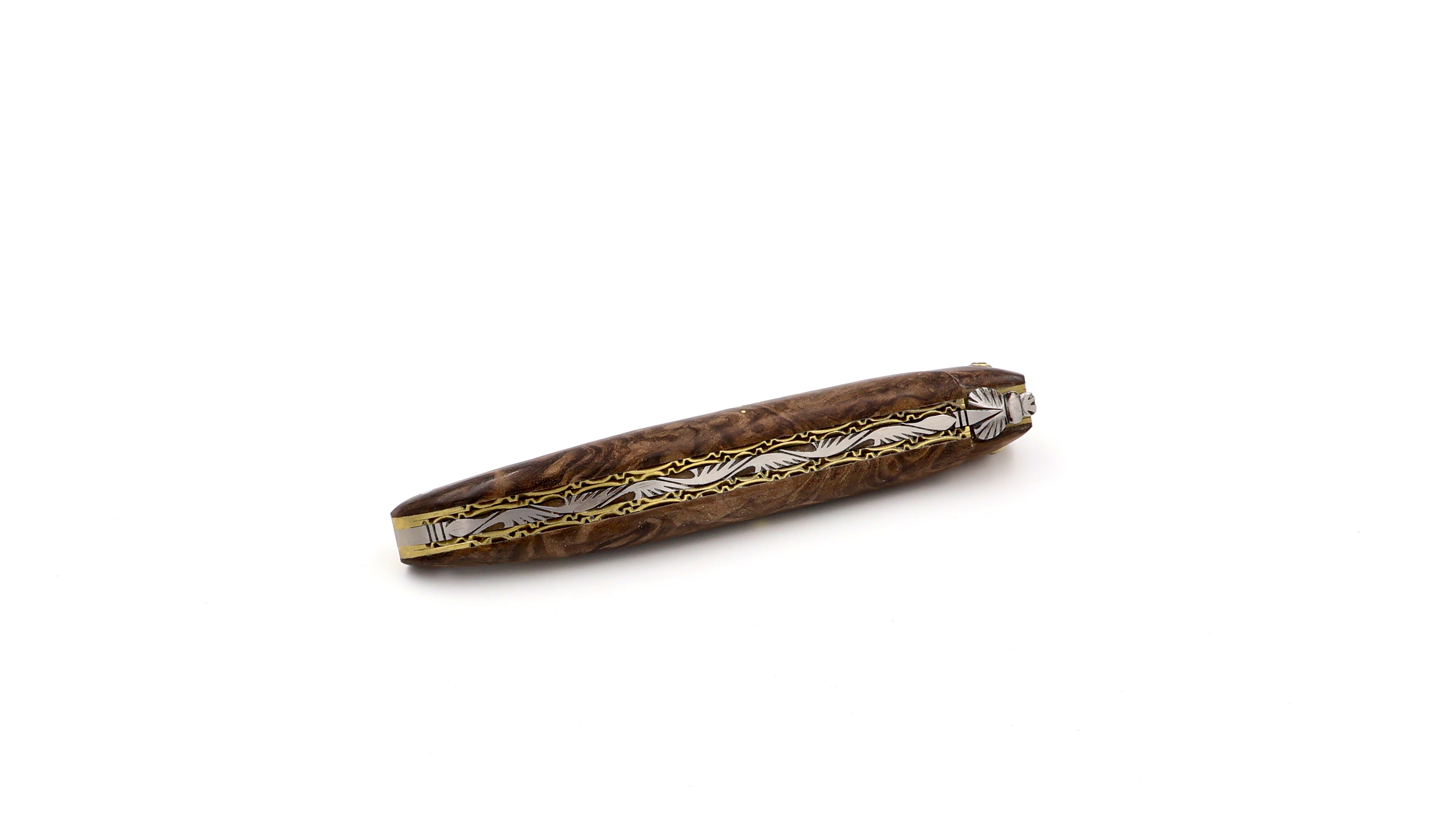Laguiole en Aubrac  loupe laurel full handle with double plates 12 cm