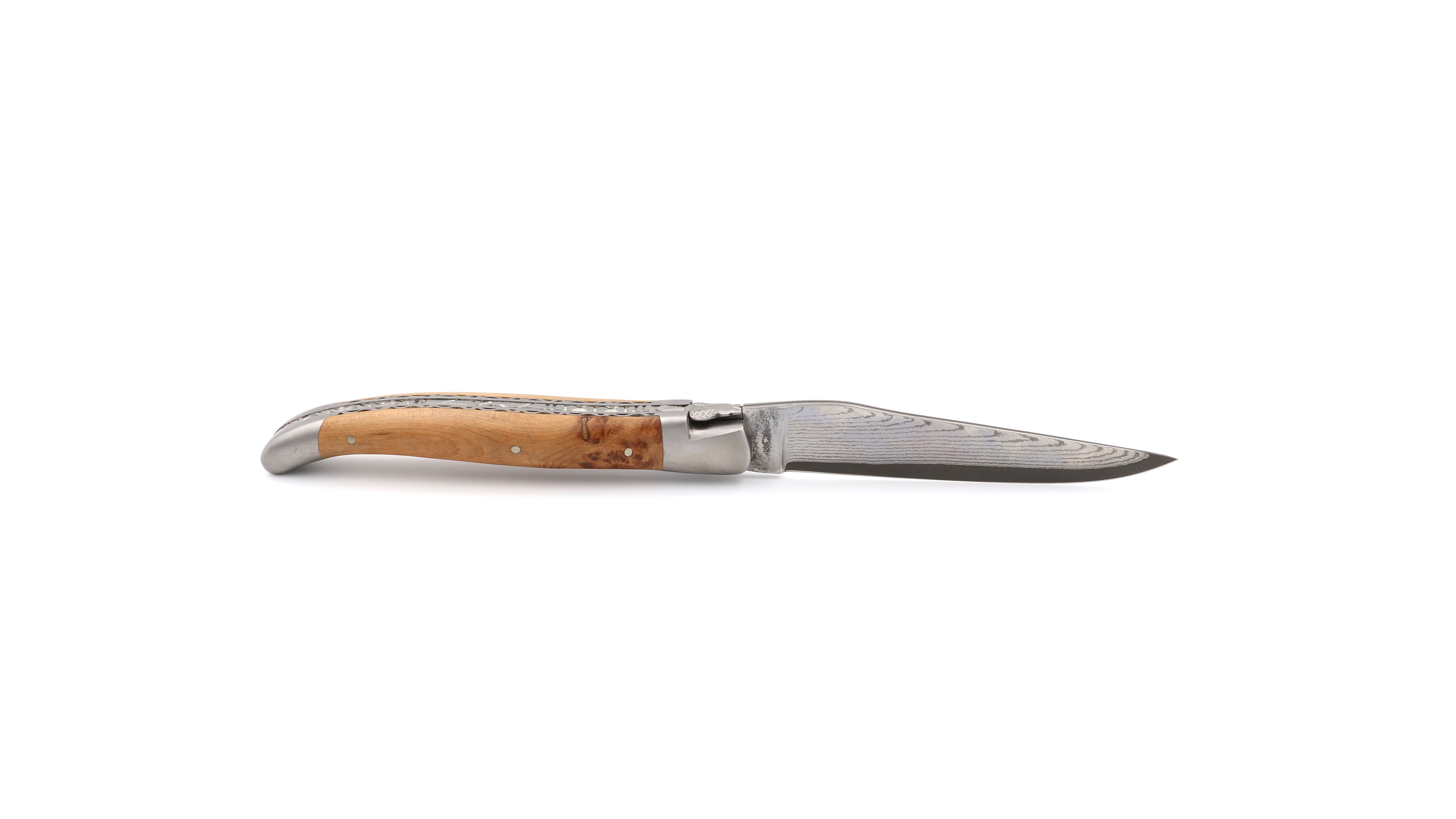 Laguiole en Aubrac double plate knife jap. damascus Juniper 12 cm