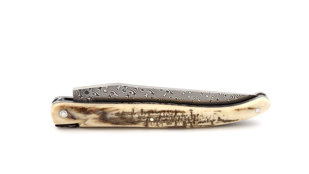 Laguiole en Aubrac damascus mammoth croute full handle with double plates 12 cm shiny