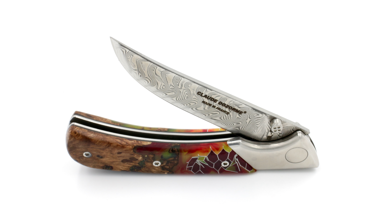 Claude DOZORME EOK hunting knife Nid d'Abeille poplarburl wood 