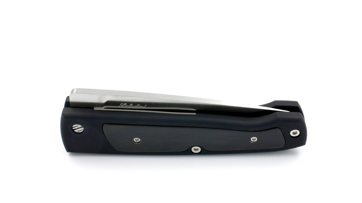 Saladini knife bushcraft pocket knife anidized aluminium and buffalohorn inlay
