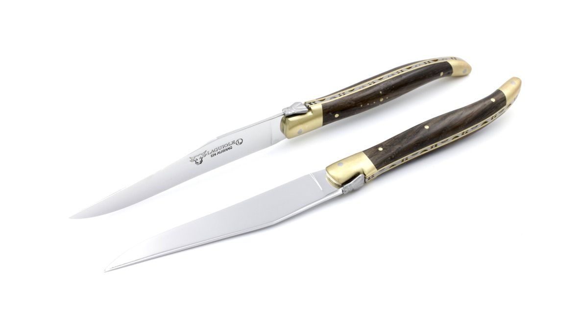 Laguiole en Aubrac steak knives set bog oak brass