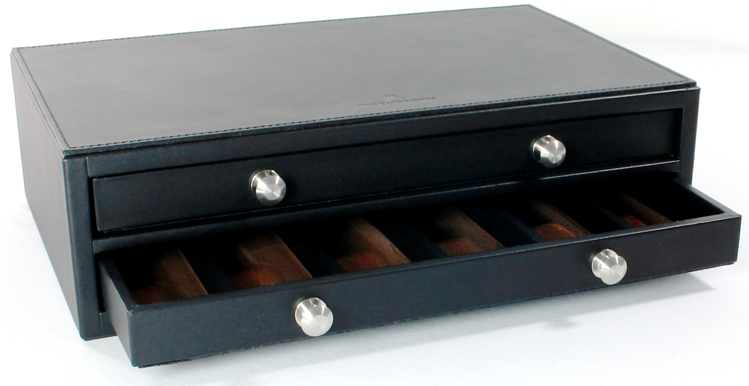 Sammelkastchen-noir-2-Schubl-1-offens6iL6YXhhWsM2 MAX CAPDEBARTHES leather casket for collectors 12 knives