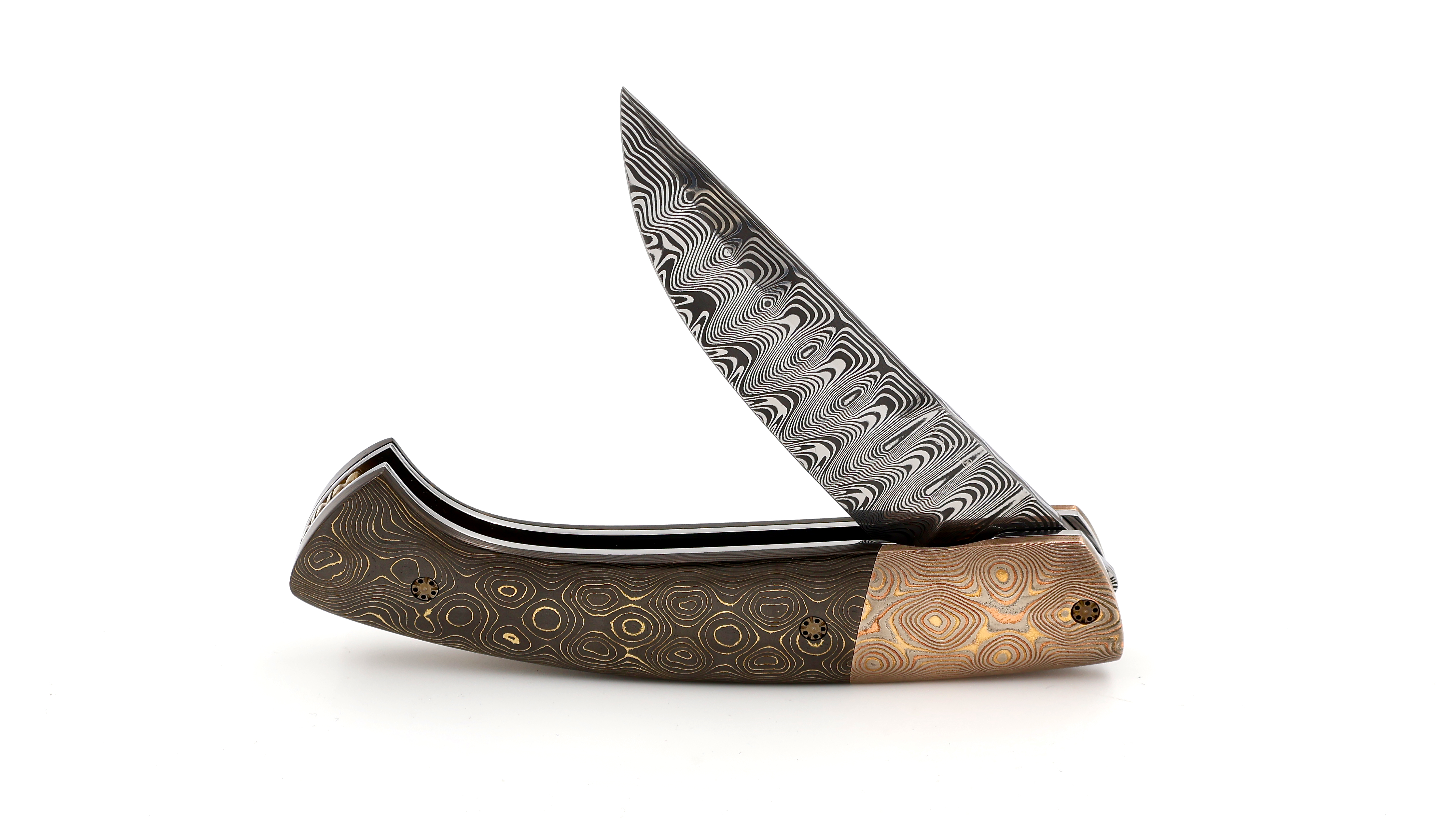 MANU LAPLACE 1515 Drop carbon water brass & mokume gane damascus Damascus blade