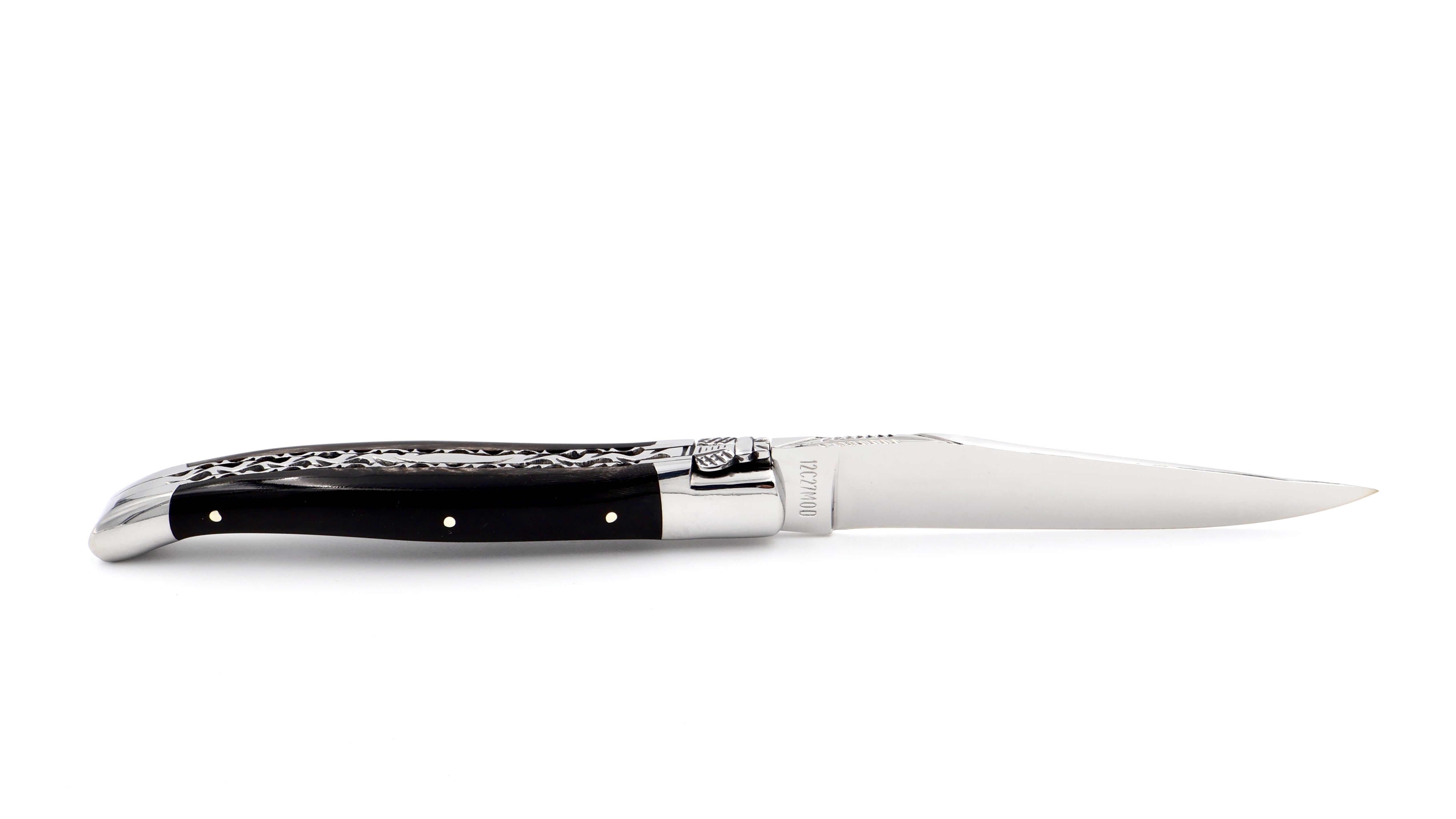 Laguiole en Aubrac guillochierte Platine Büffelhorn 12 cm 