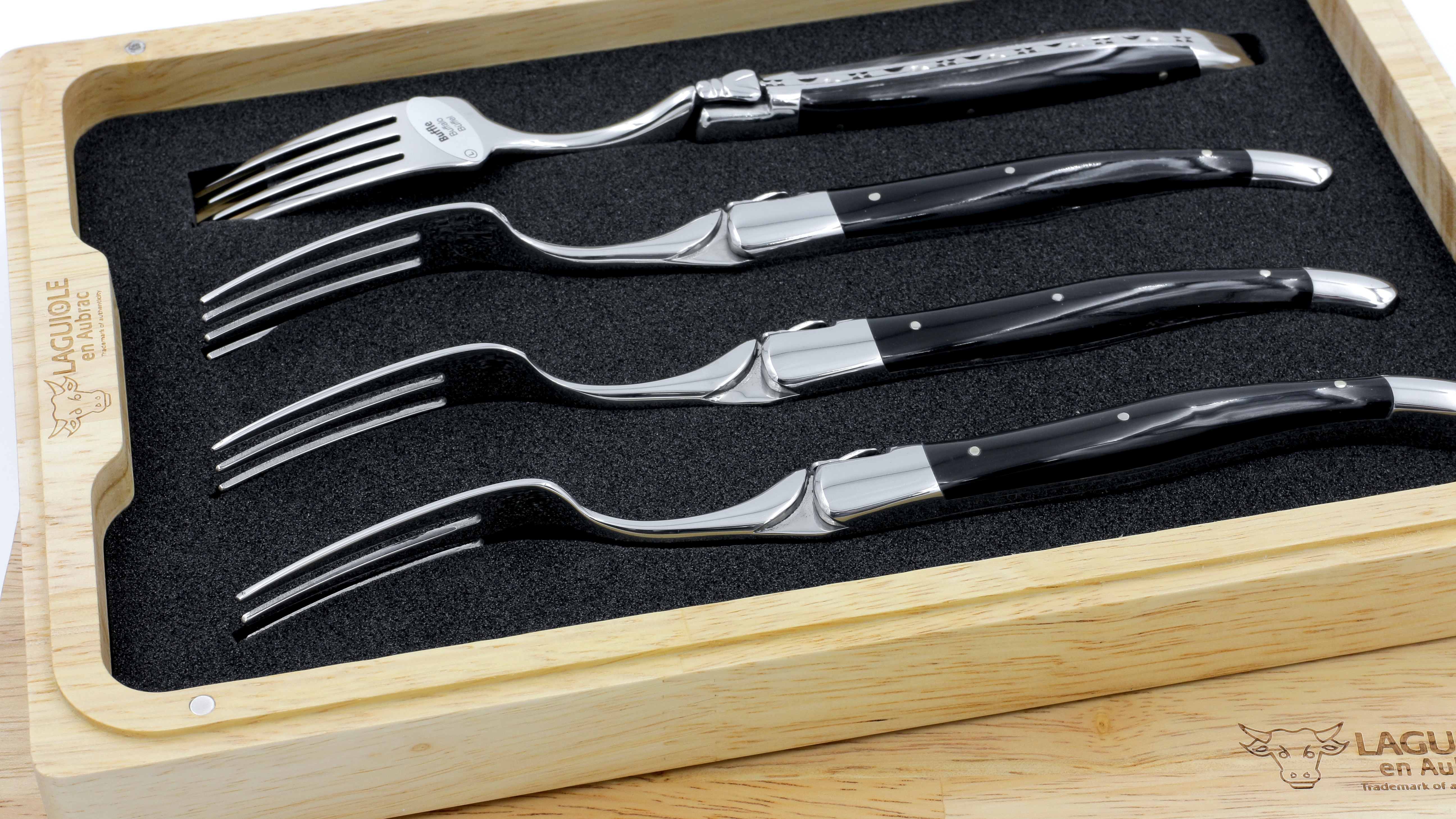 Laguiole en Aubrac Büffelhorn Laguiole Steakgabel Set