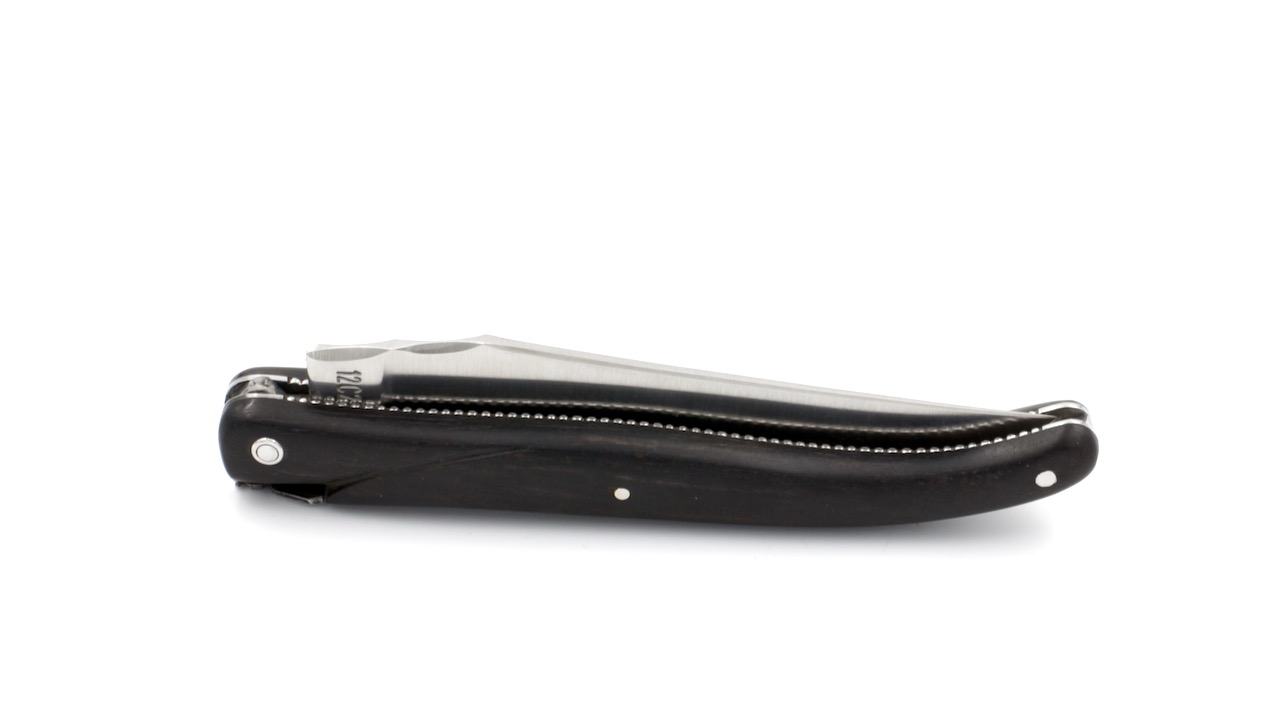 Laguiole en Aubrac ebony pearl full handle chisled plates 12 cm