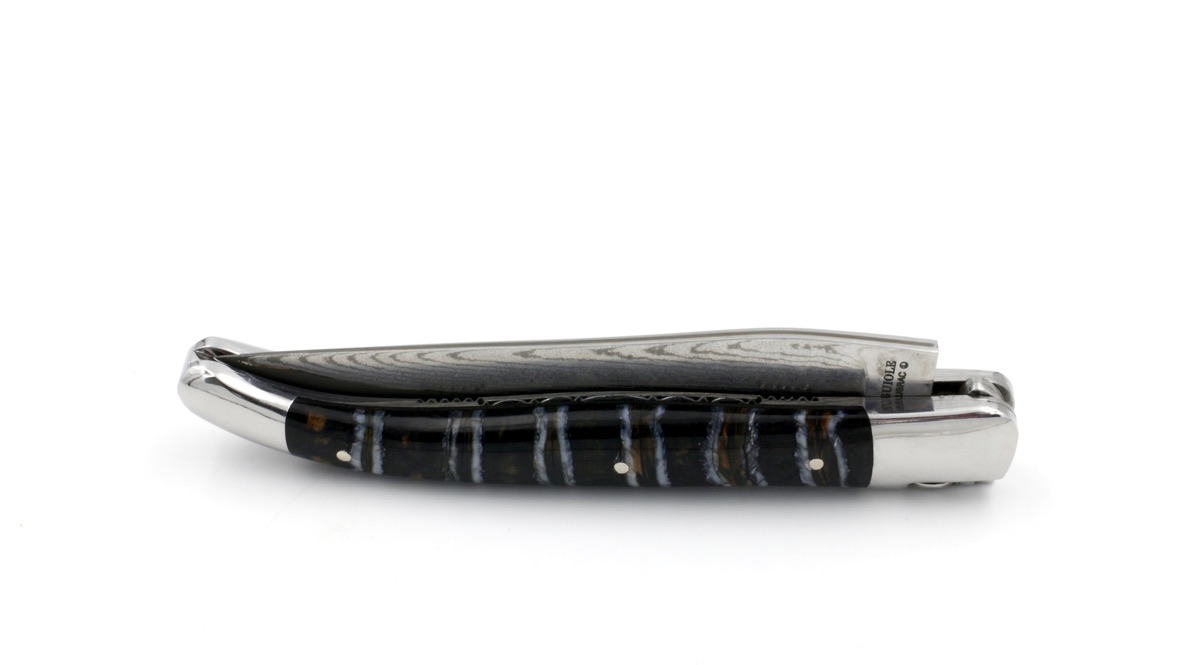 Laguiole en Aubrac double plate knife jap. damascus Mammoth molar blue 12 cm