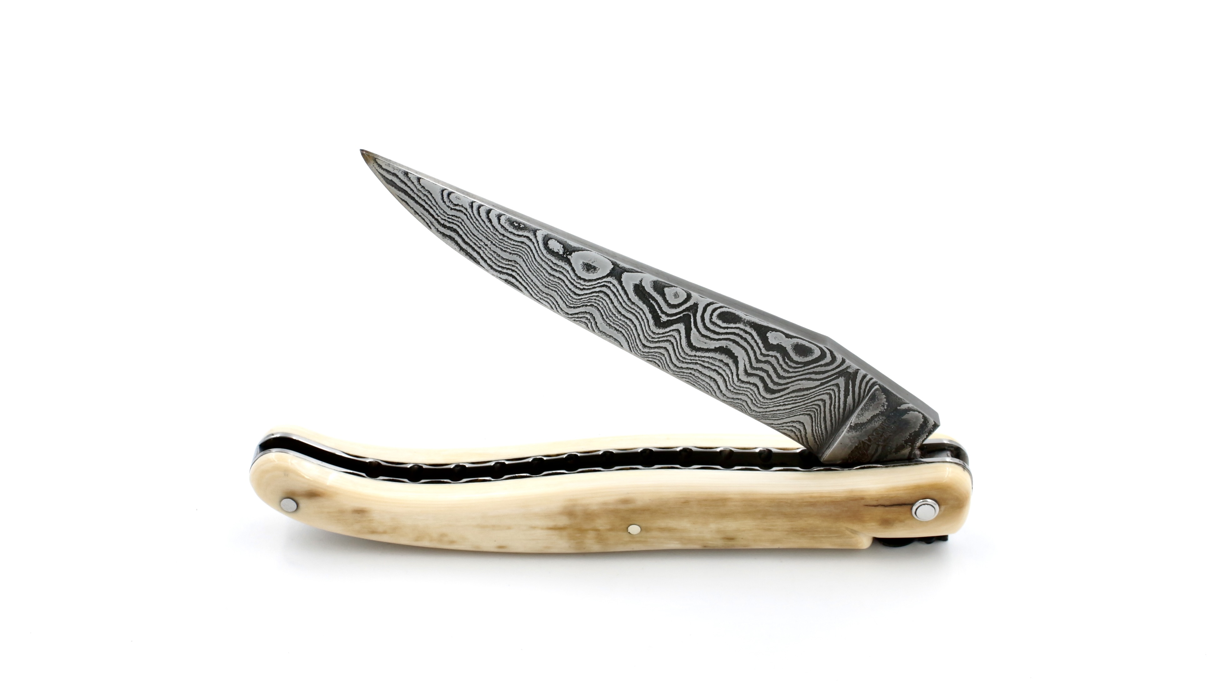 Laguiole en Aubrac Mammutelfenbein Kruste massiv guillochierte Platine Damastklinge 12 cm