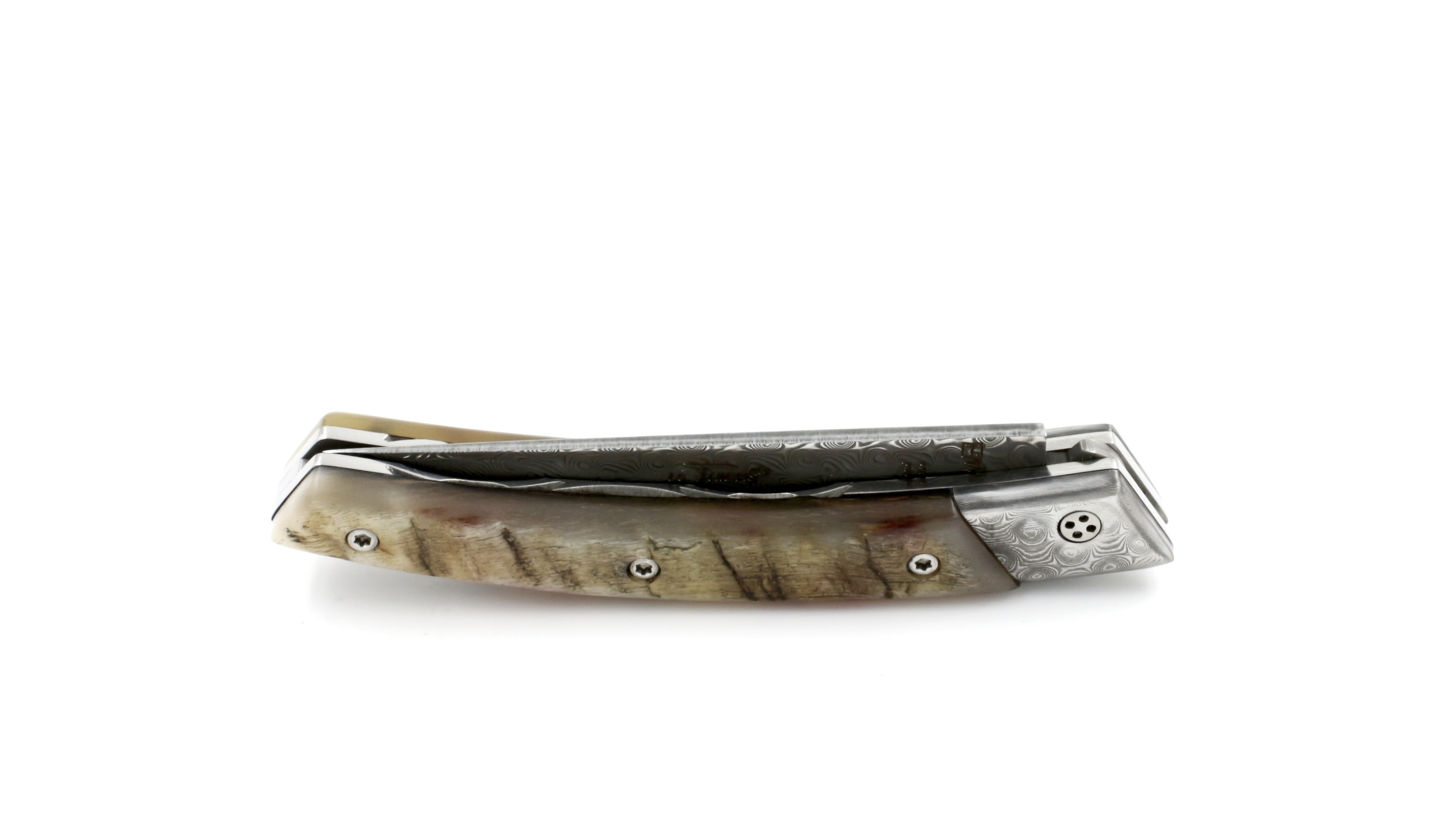 Claude DOZORME Thiers RLT ram horn damascus blade and bolsters