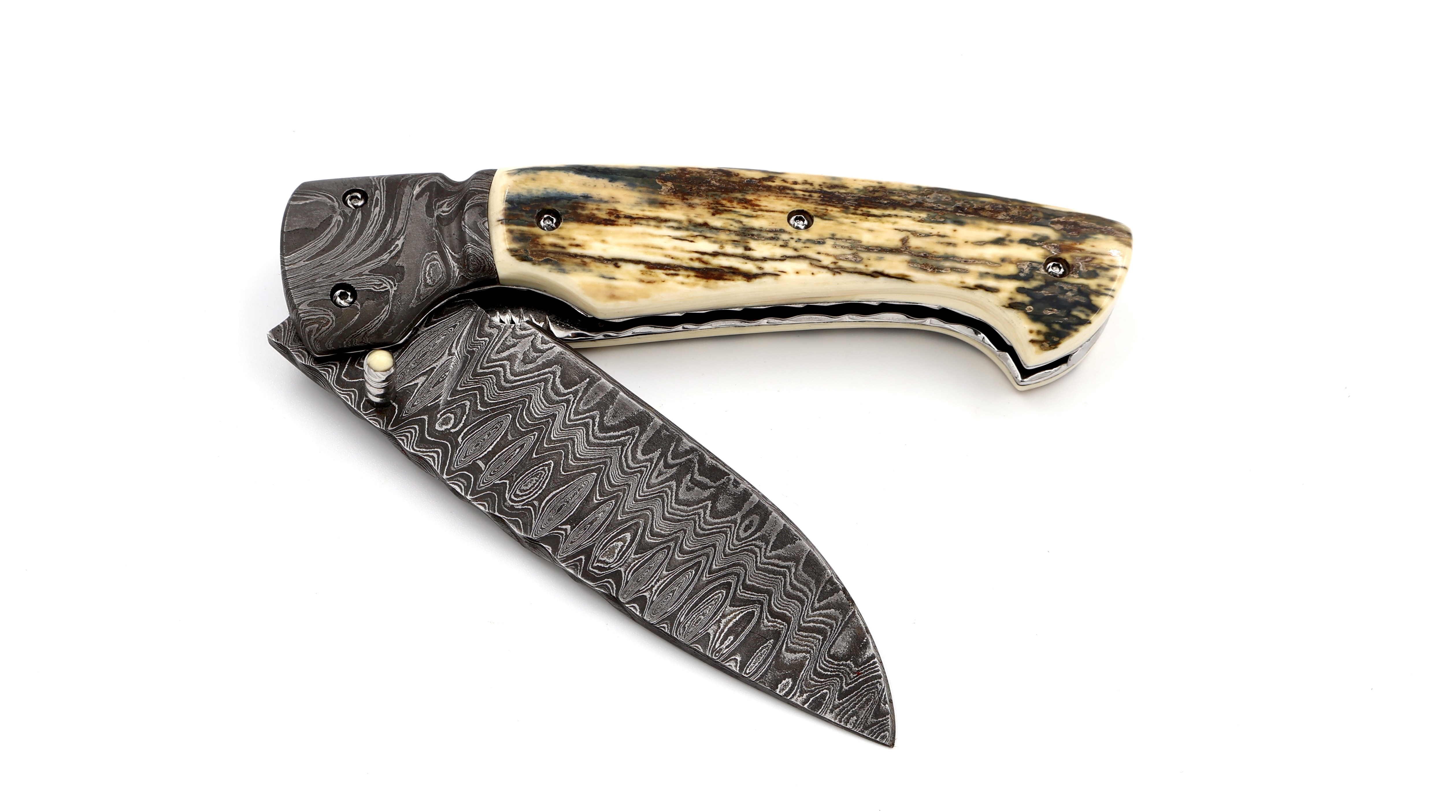 Olivier Moretti Linerlock Taschenmesser Mammutelfenbein Damastklinge 