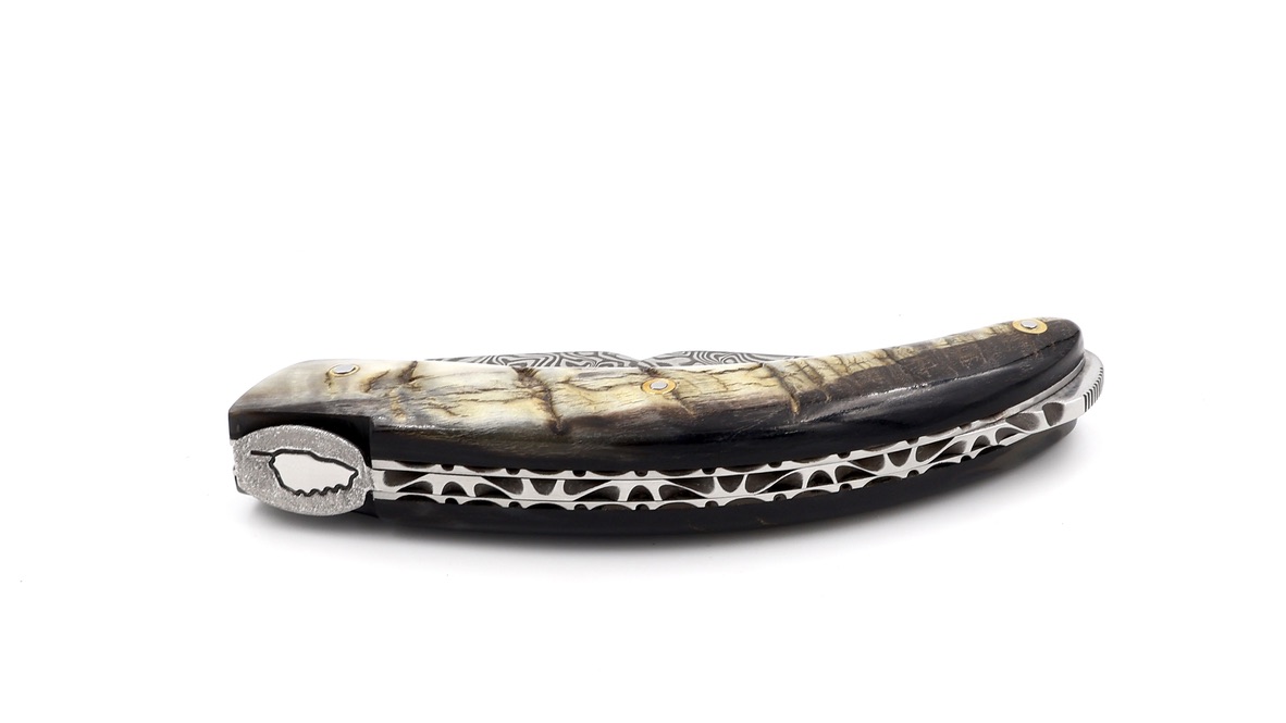 Fontenille Pataud RONDINARA guillochiert Widderhorn massiv Damastklinge