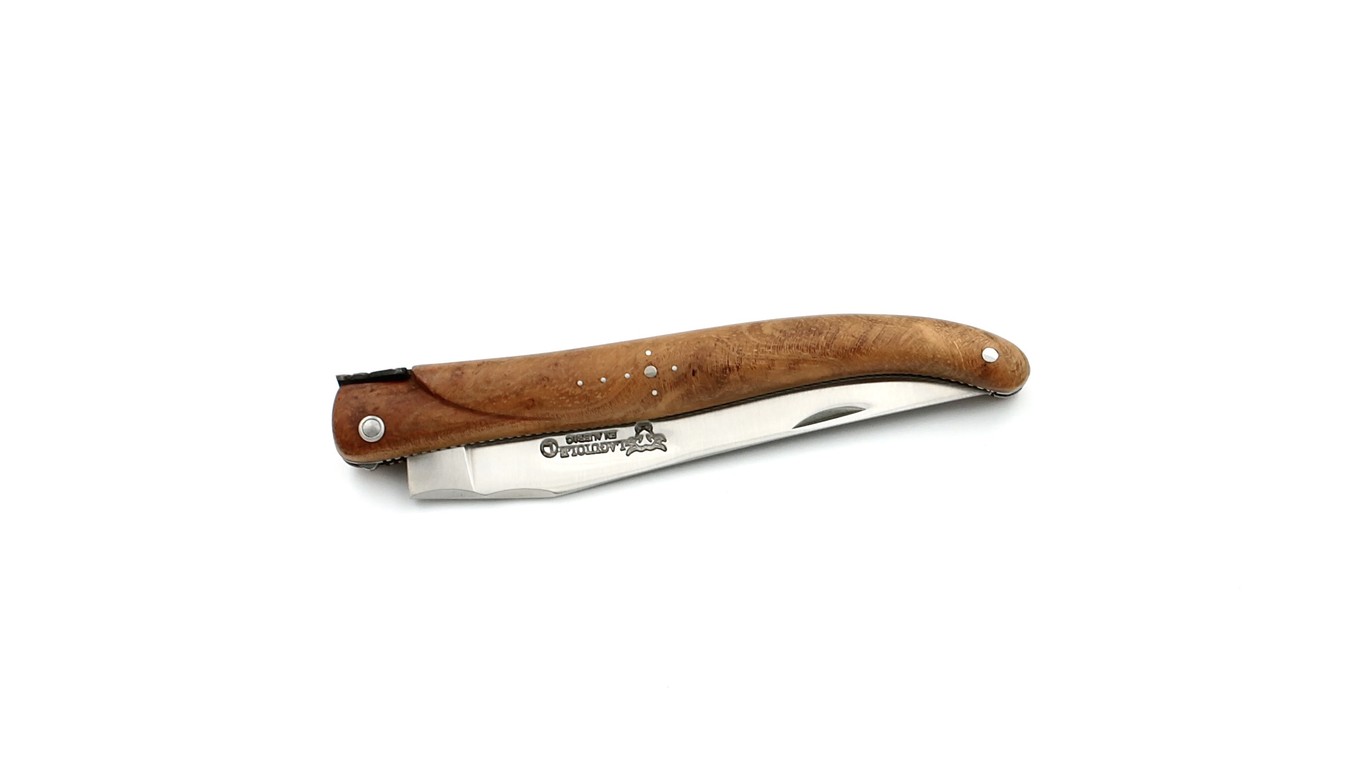 Laguiole en Aubrac teak wood pearl full handle chisled plates 12 cm