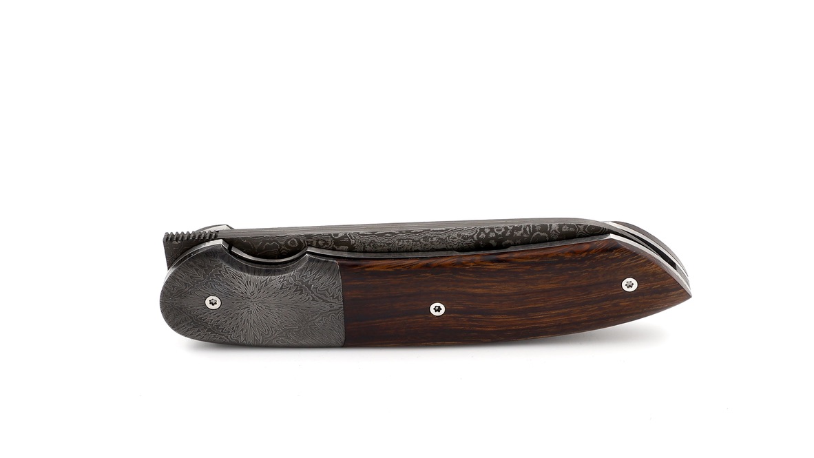 Benjamin Hée Liner-Lock knife ironwood Achim Wirtz damascus 12 cm 