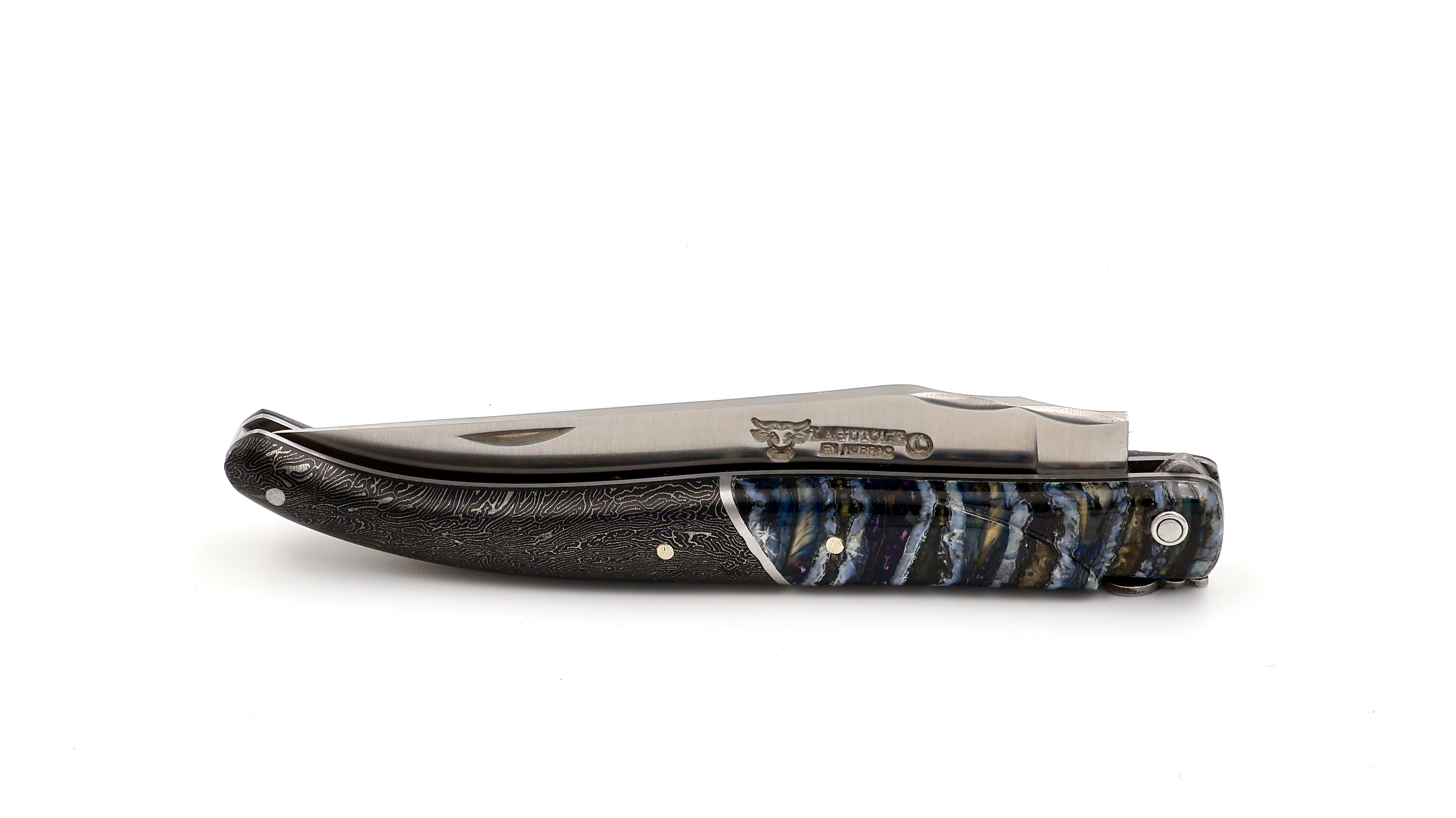 Laguiole en Aubrac unique piece Laguiole knife mammoth tusk & Carbonfiber Space Coral 12 cm