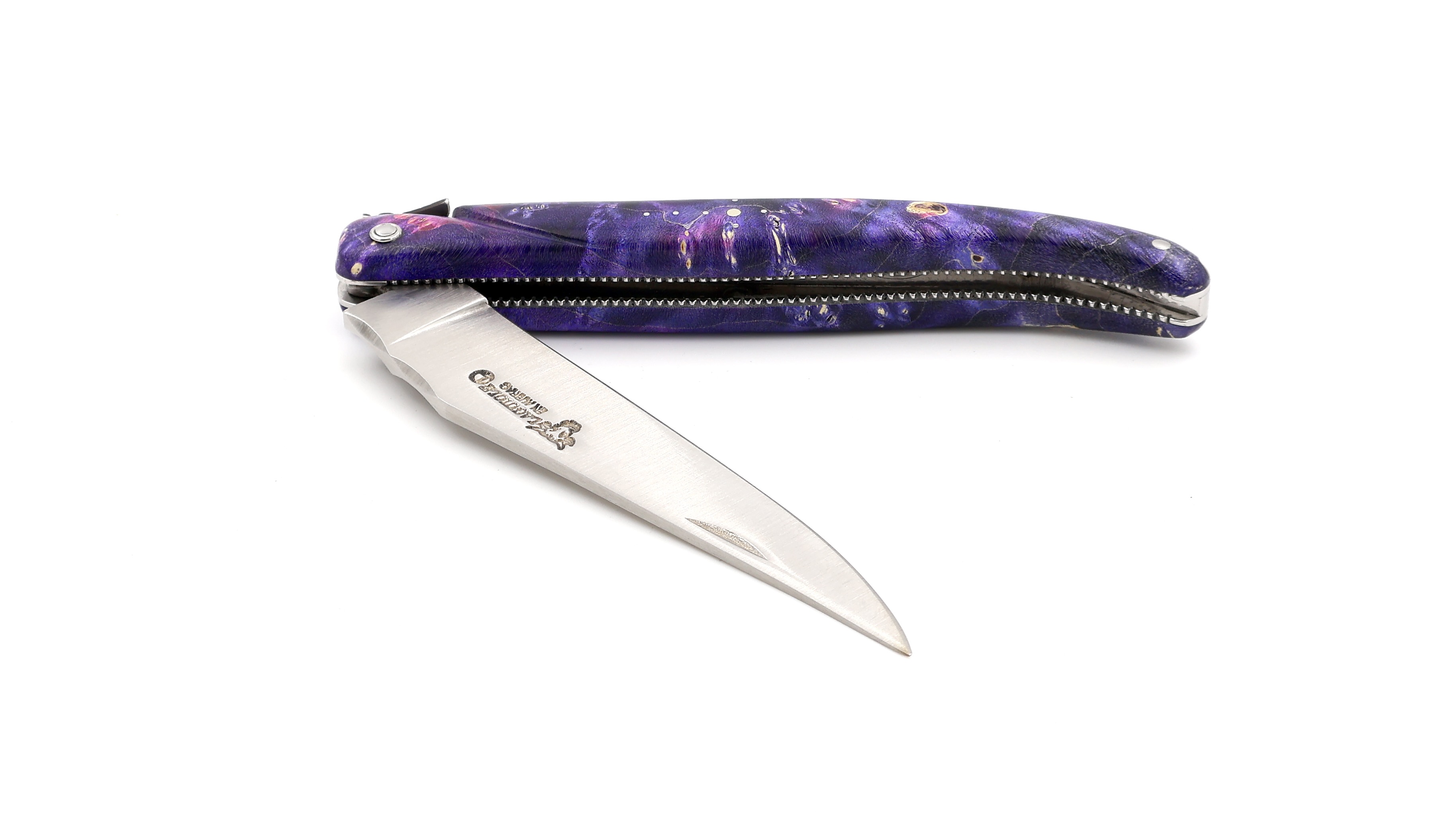 Laguiole en Aubrac elder burl wood pearl full handle chisled plates 12 cm
