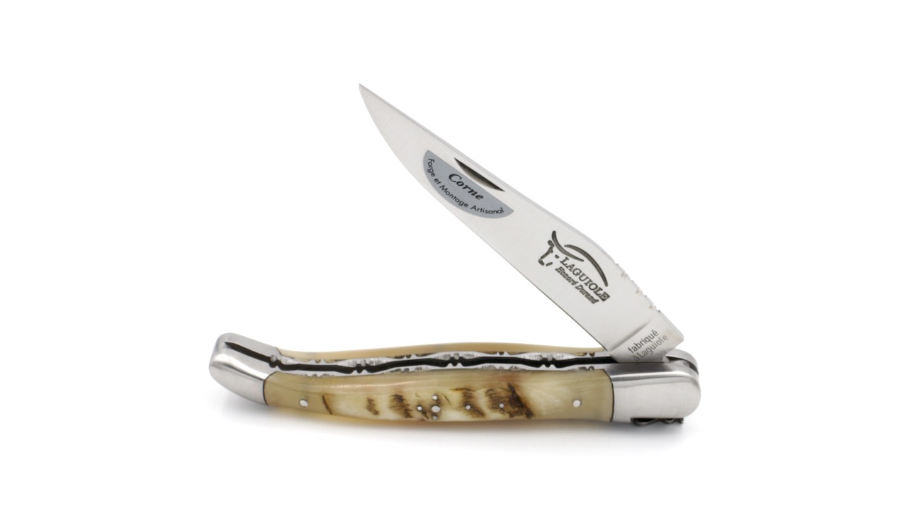 Honoré Durand Laguiole knife Prestige doubleplates Ram horn 14C28 12 cm