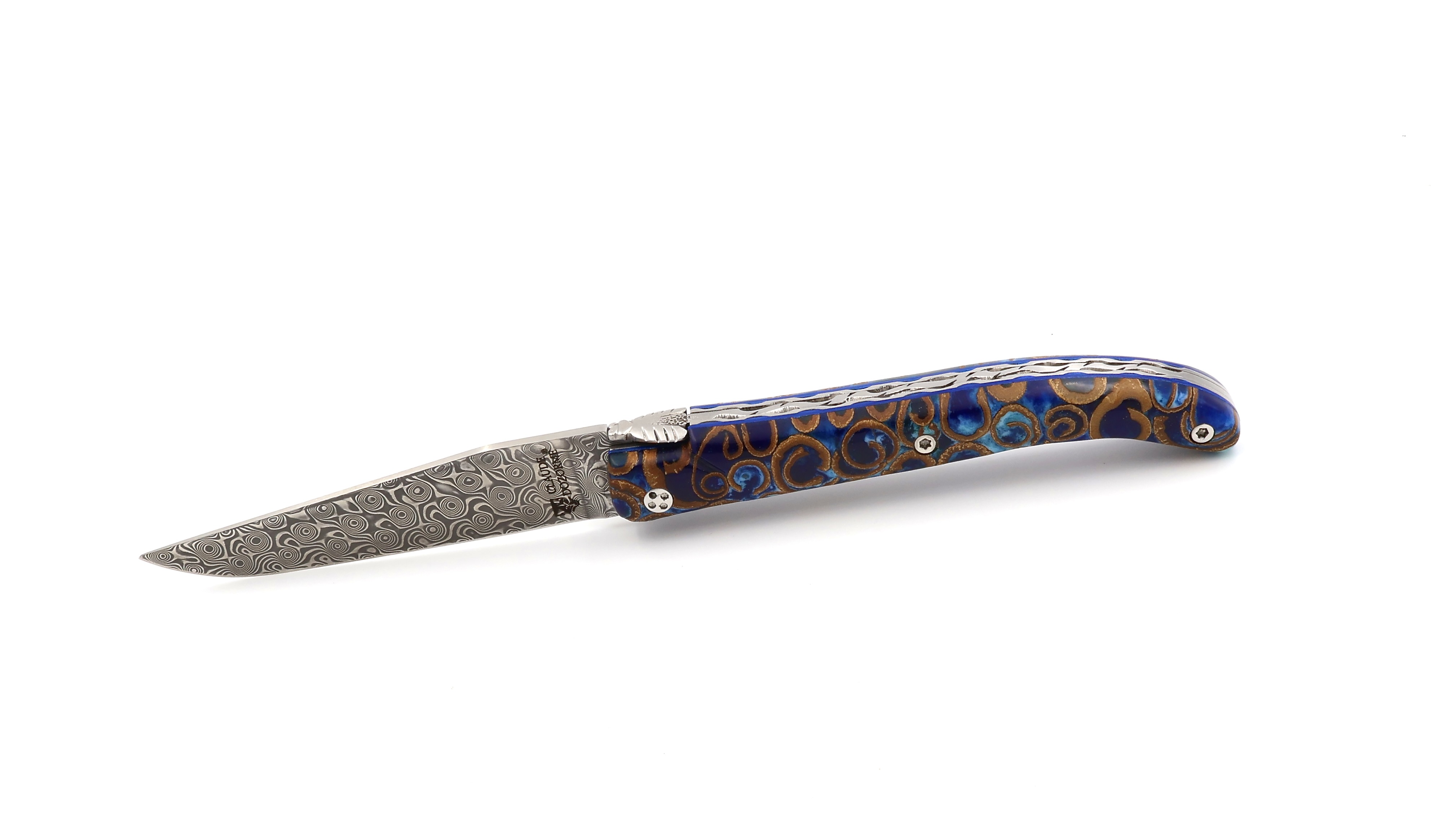 Claude DOZORME Laguiole Messer L'Atelier Canella blau 12 cm Damastklinge 