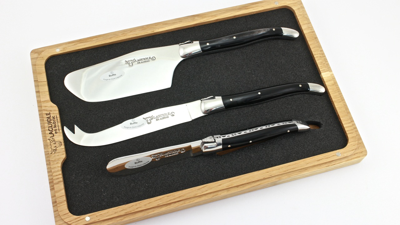 Laguiole en Aubrac cheese cutlery Set of 3 buffalo horn